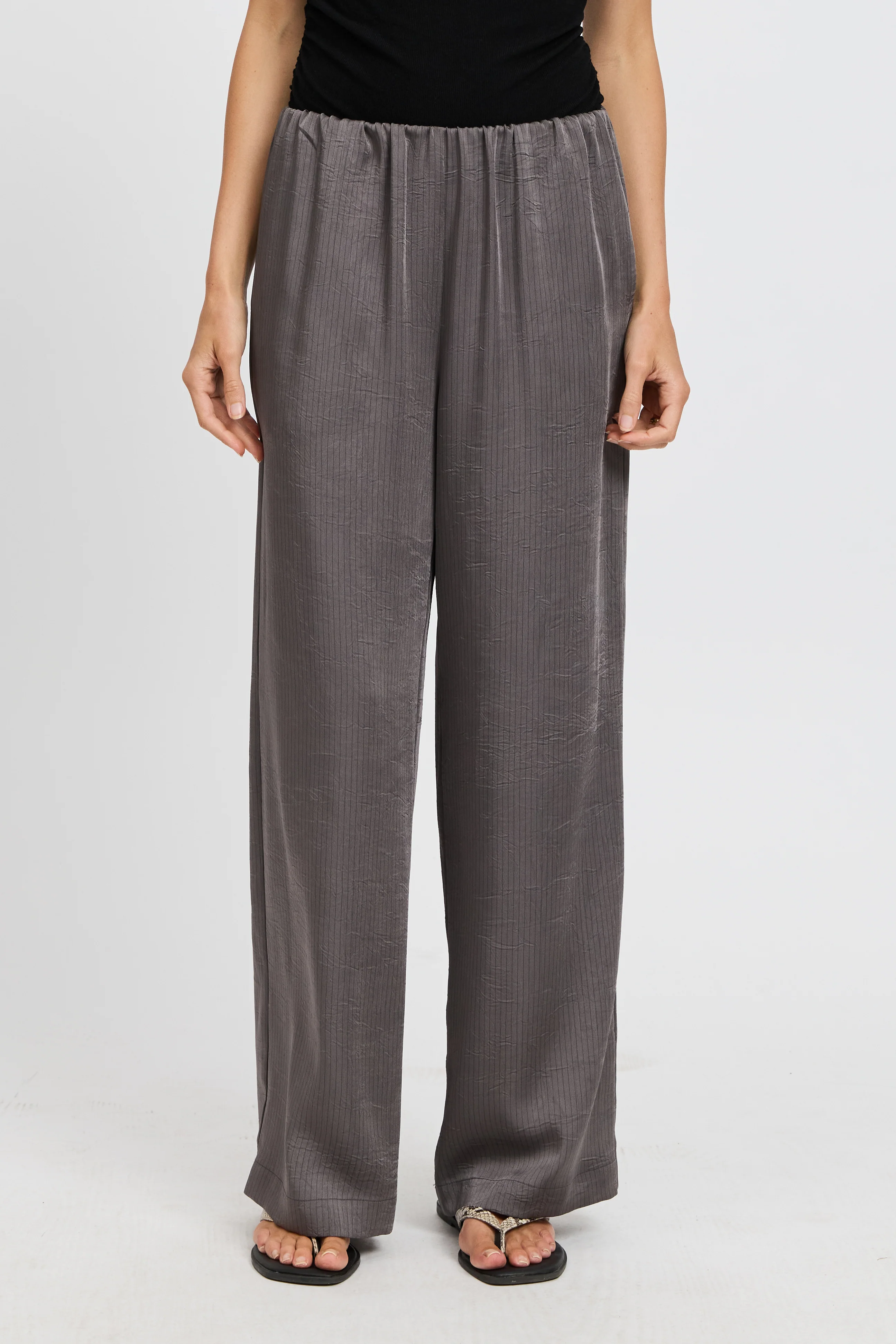 Agnes Satin Wide Leg Pant - Slate - Image 3