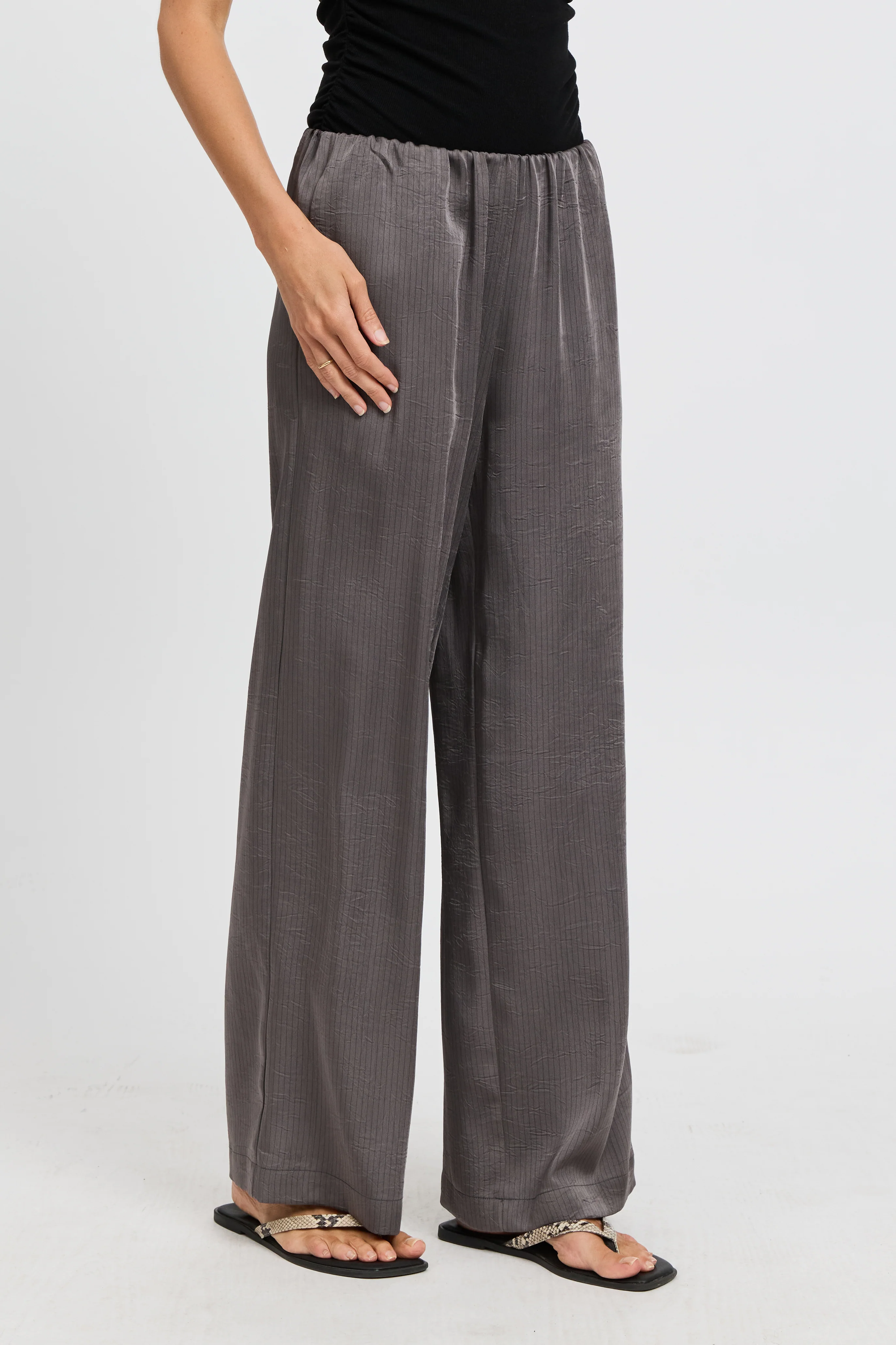 Agnes Satin Wide Leg Pant - Slate - Image 4