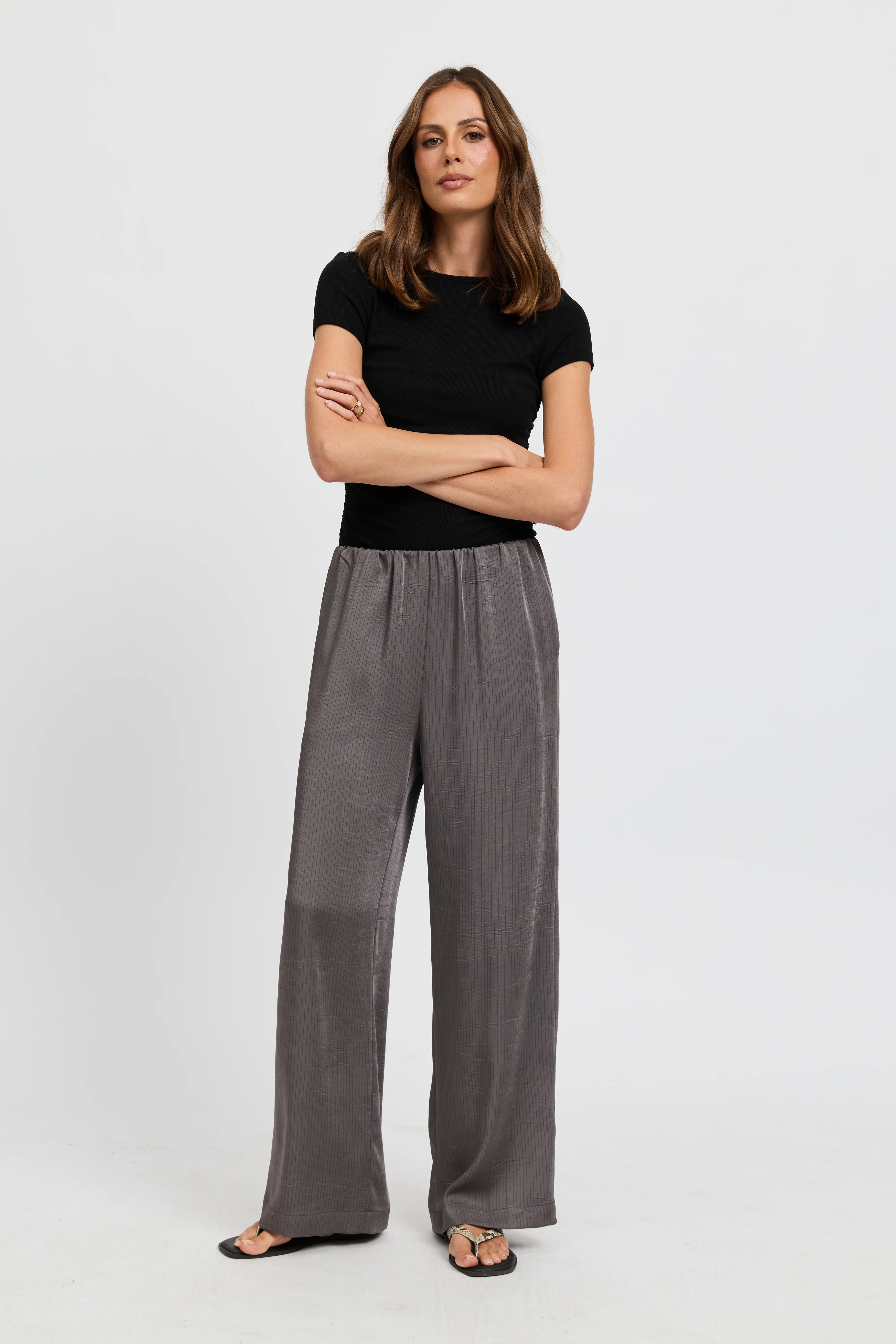 Agnes Satin Wide Leg Pant - Slate - Image 6