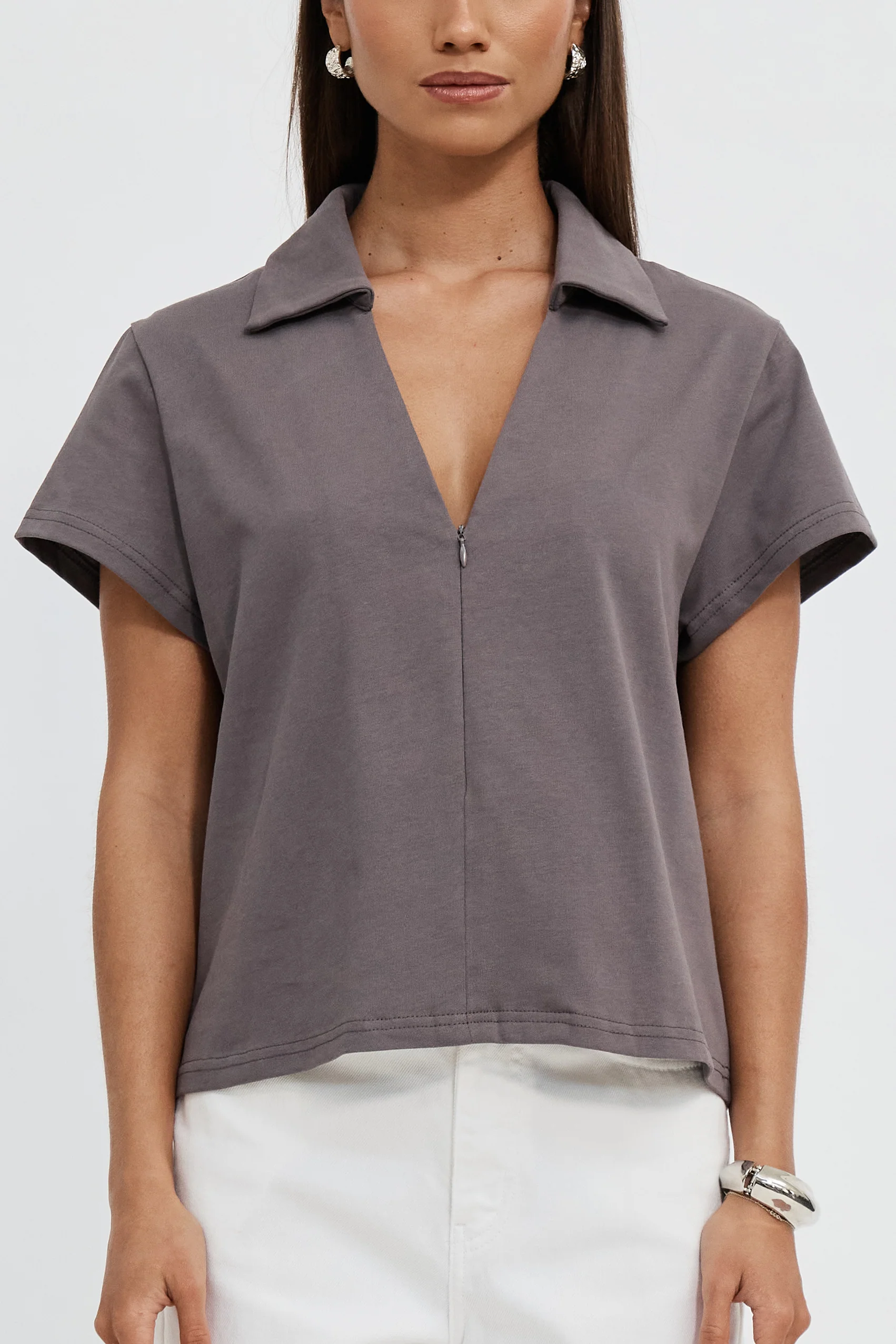Alba Zip Front Tee - Deep Mauve - Image 3