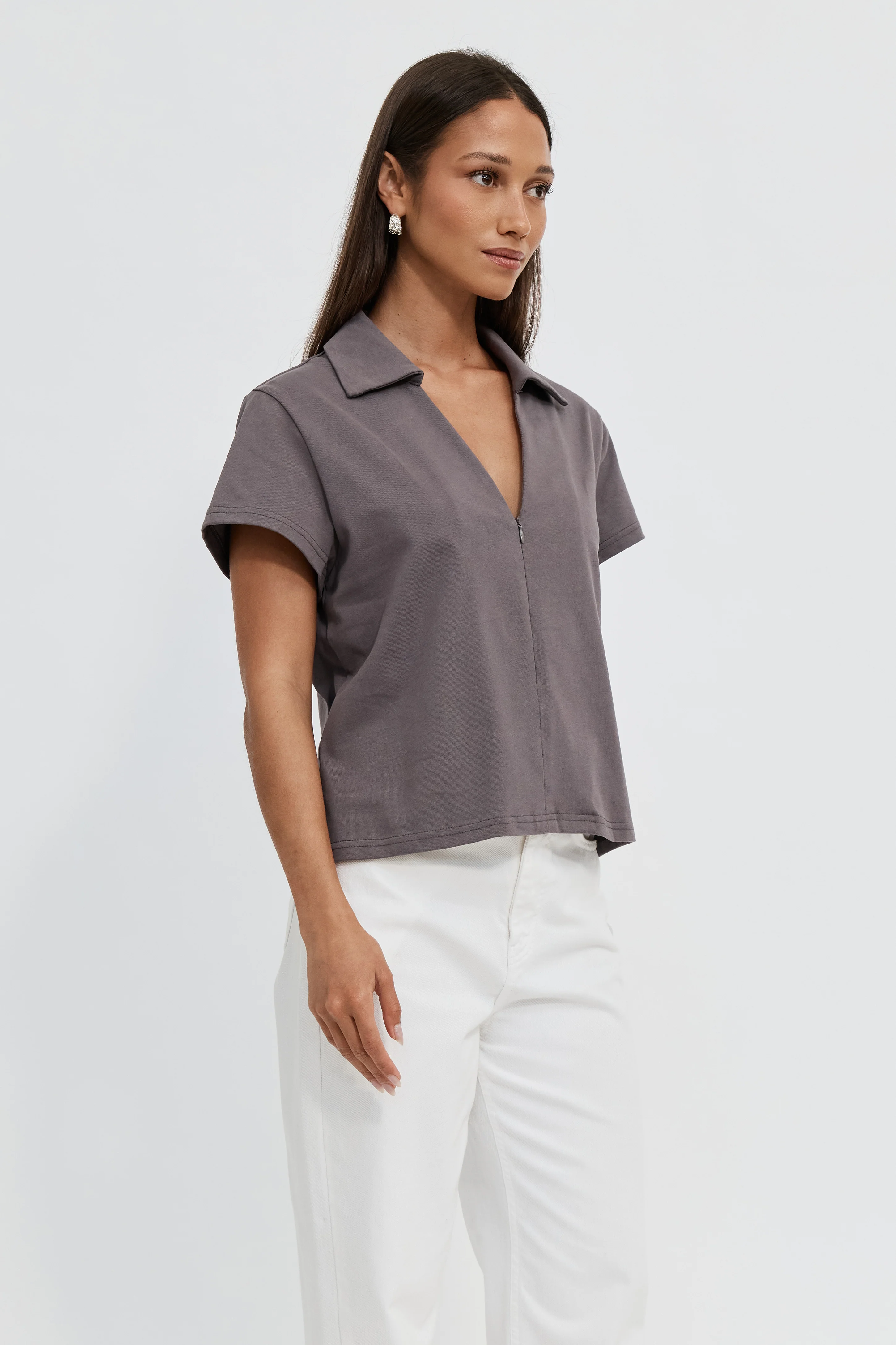 Alba Zip Front Tee - Deep Mauve - Image 4