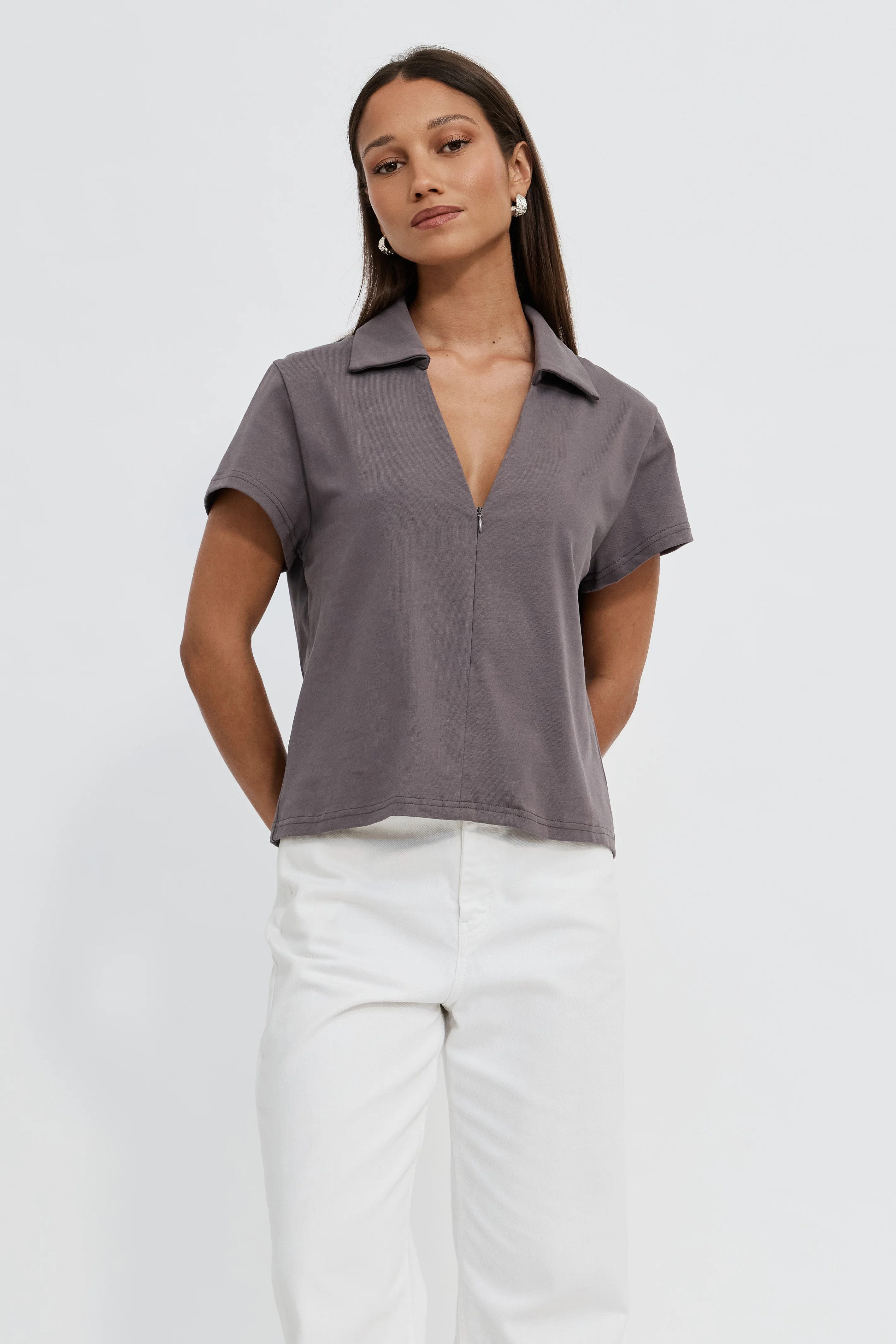 Alba Zip Front Tee - Deep Mauve - Image 6
