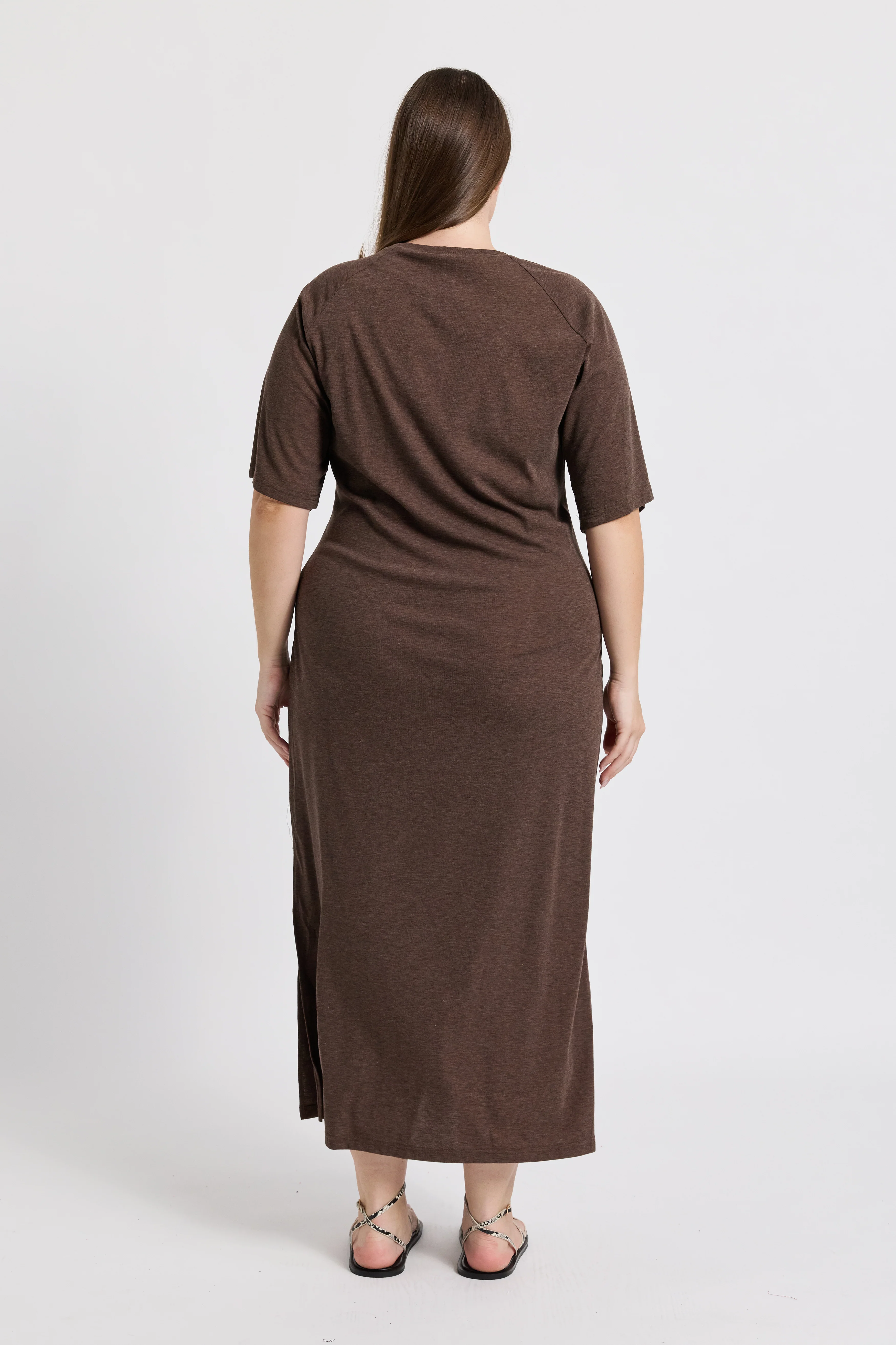 Alia Tie-Detail Box-Cut Tee Dress - Chocolate - Image 11
