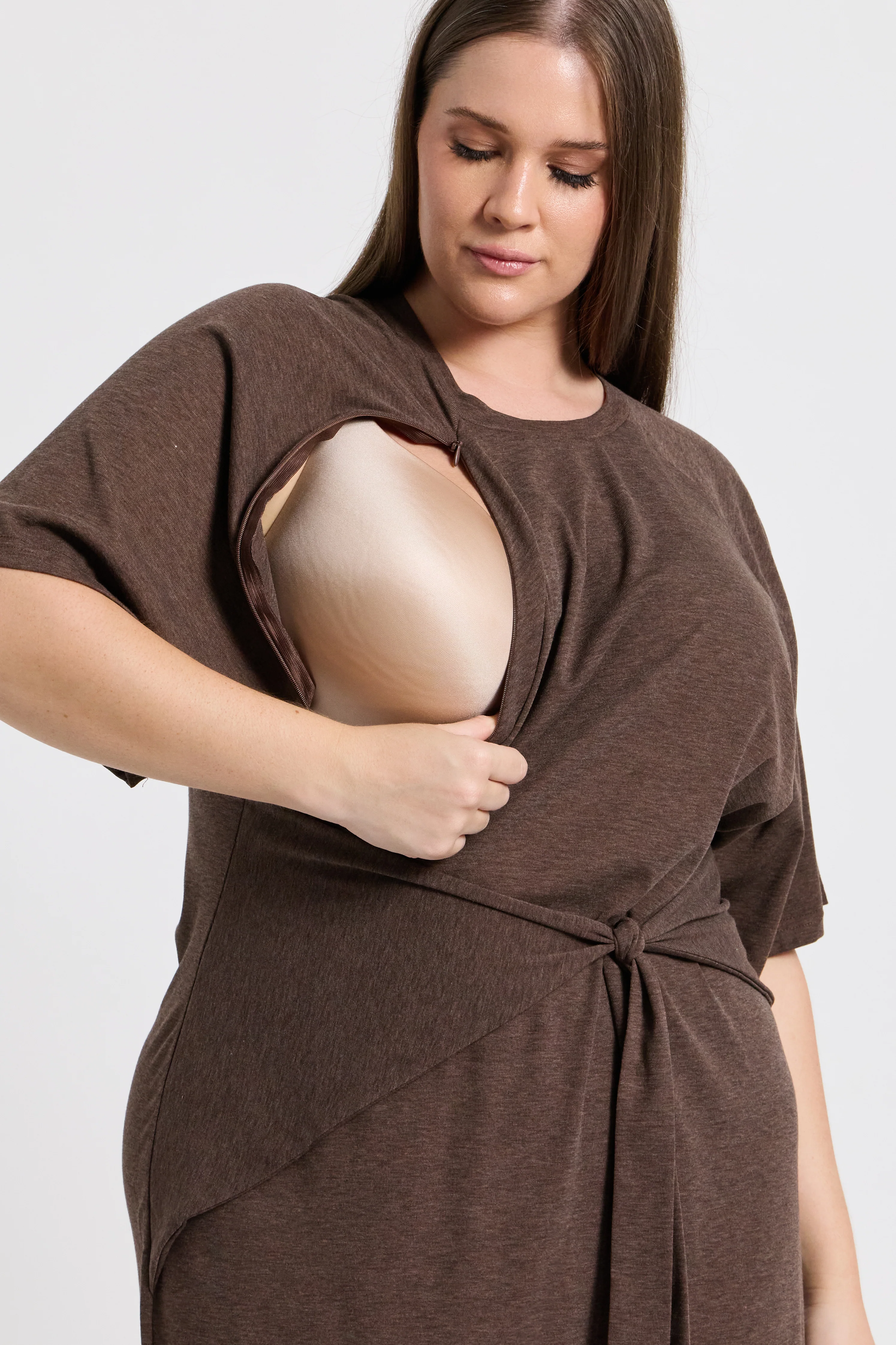 Alia Tie-Detail Box-Cut Tee Dress - Chocolate - Image 12