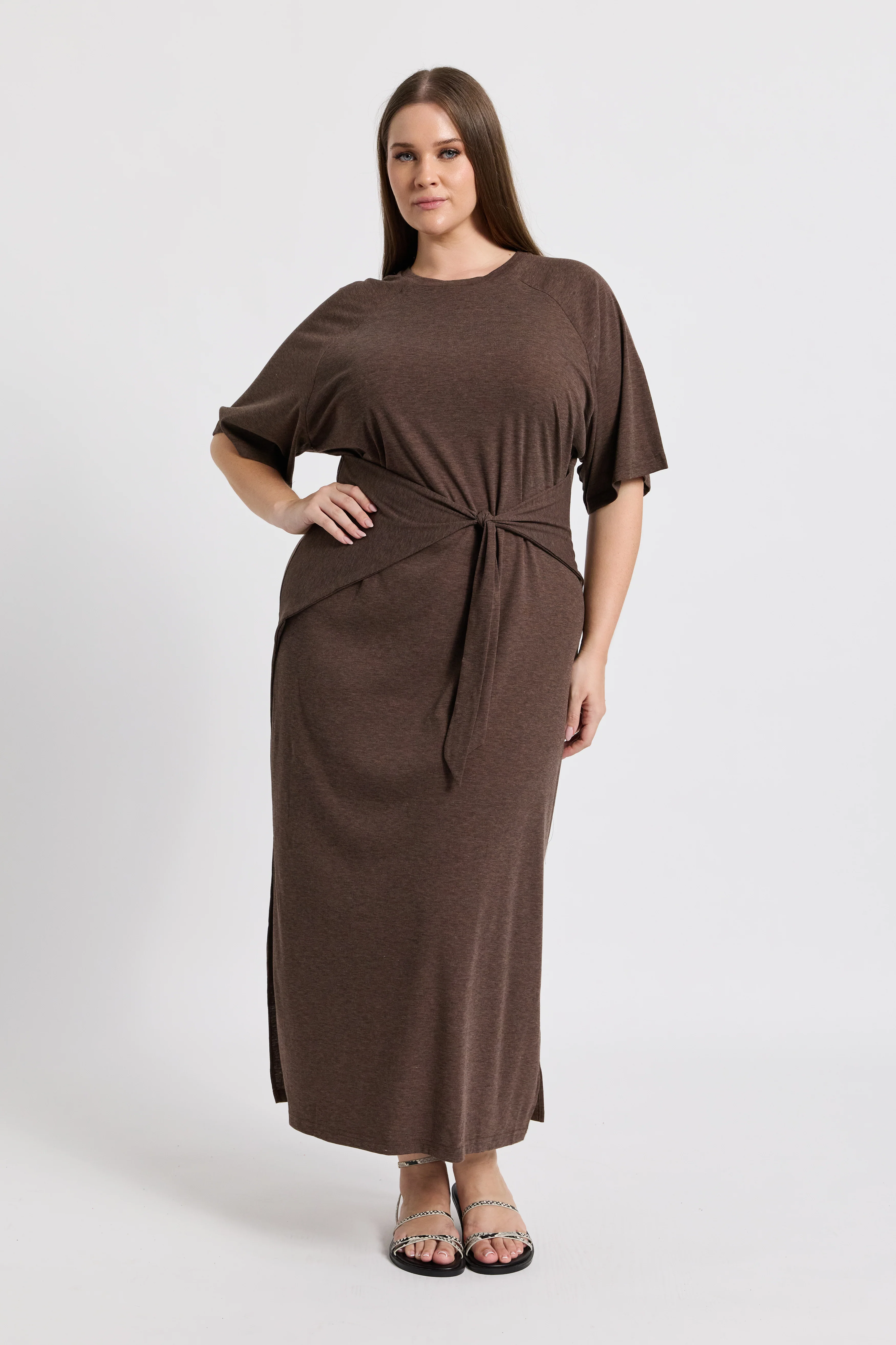 Alia Tie-Detail Box-Cut Tee Dress - Chocolate - Image 3
