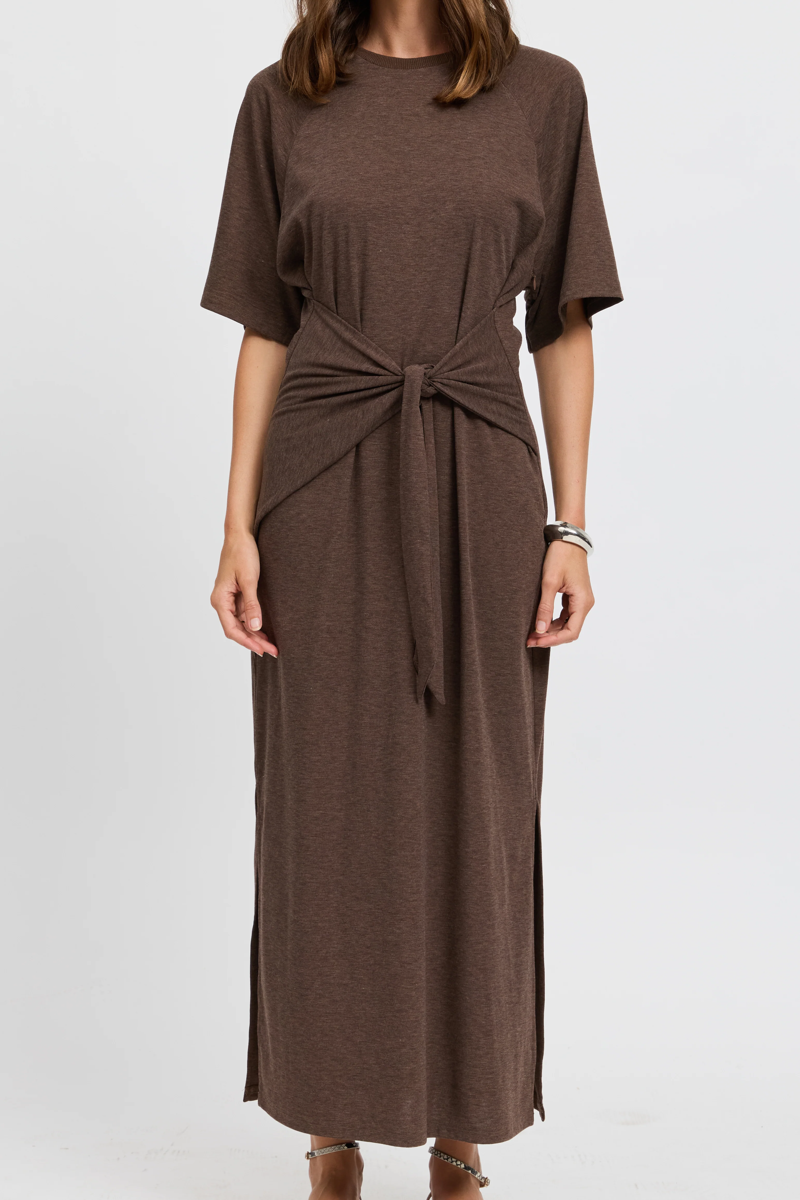 Alia Tie-Detail Box-Cut Tee Dress - Chocolate - Image 4