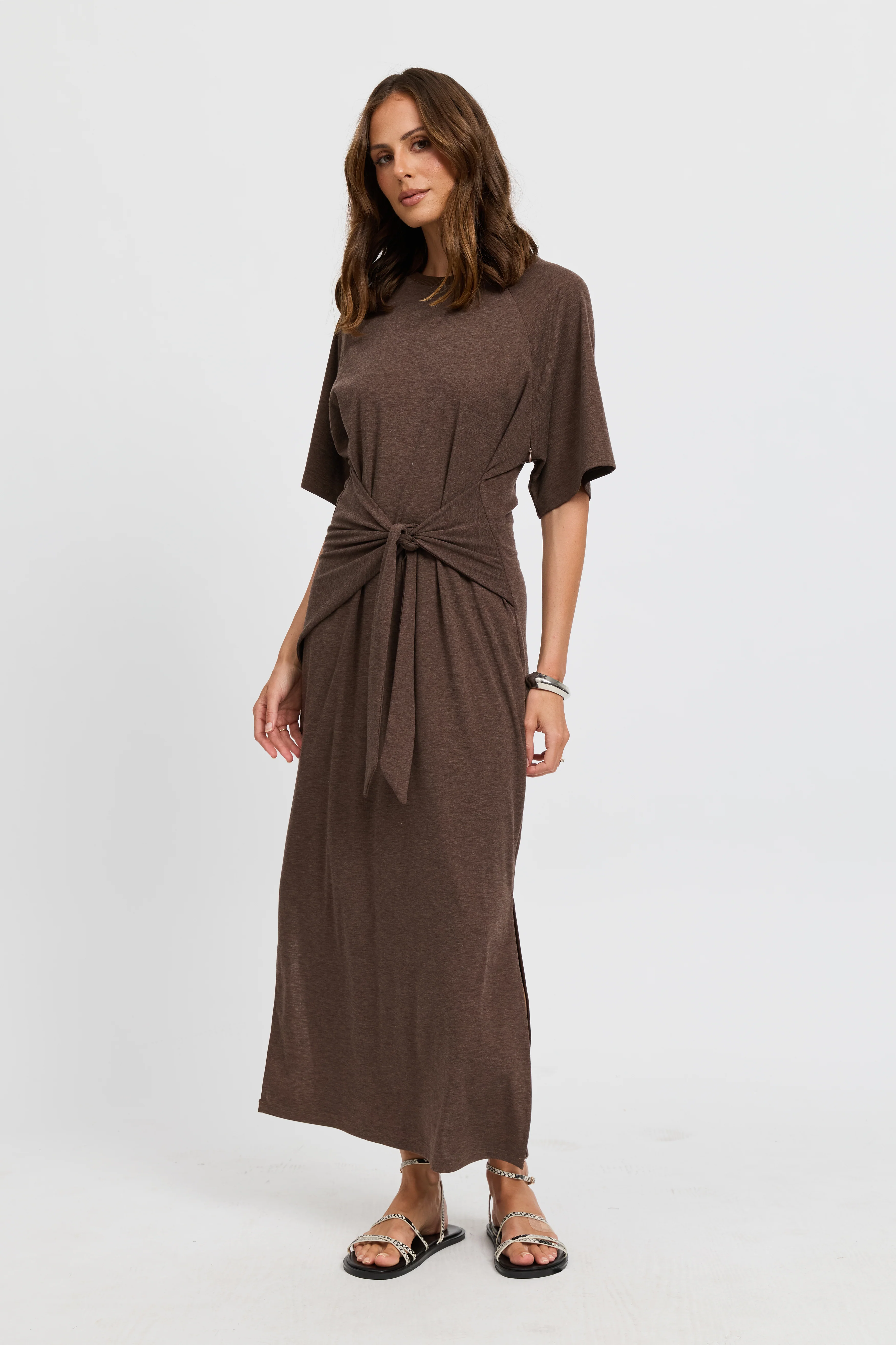 Alia Tie-Detail Box-Cut Tee Dress - Chocolate - Image 5