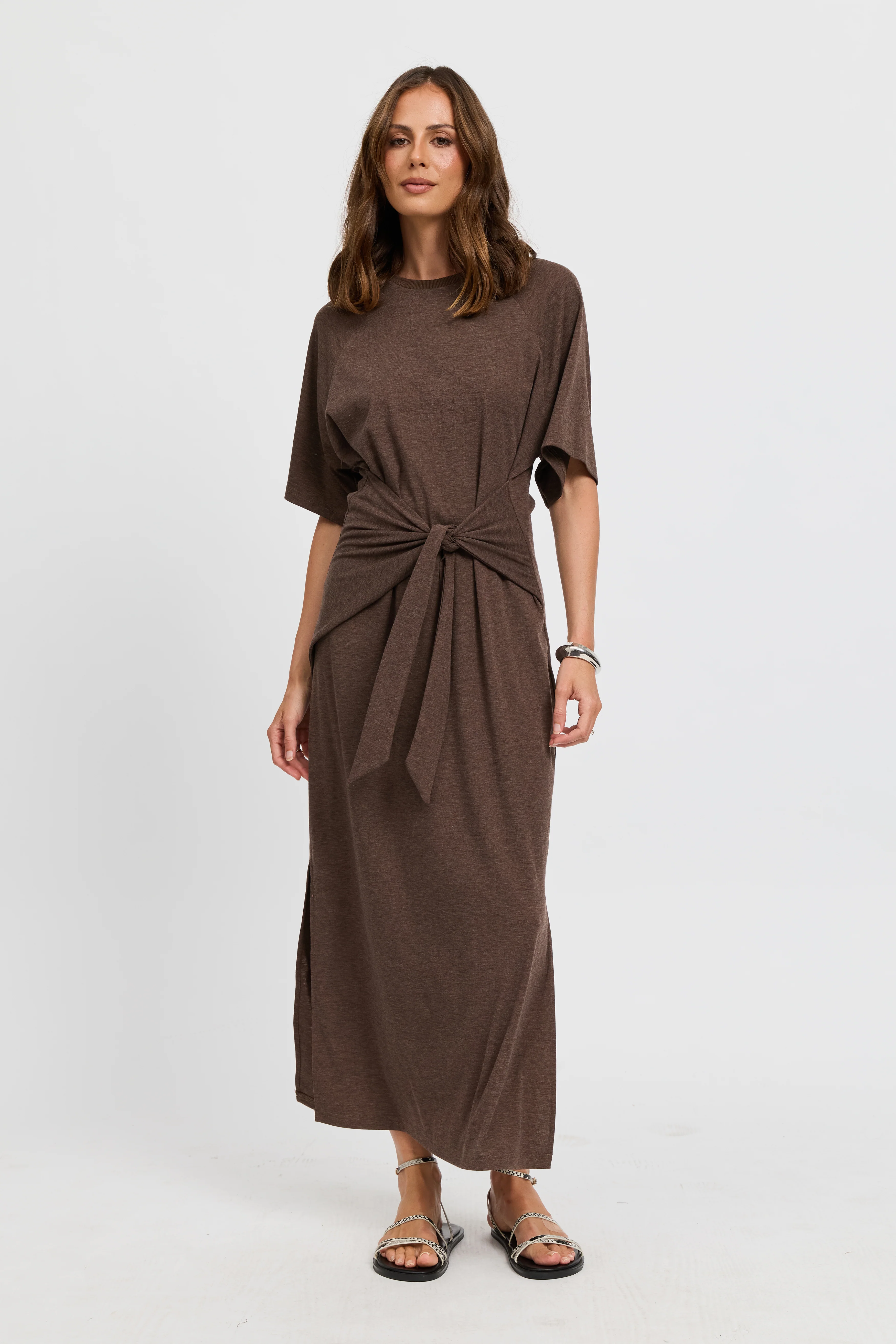 Alia Tie-Detail Box-Cut Tee Dress - Chocolate - Image 6