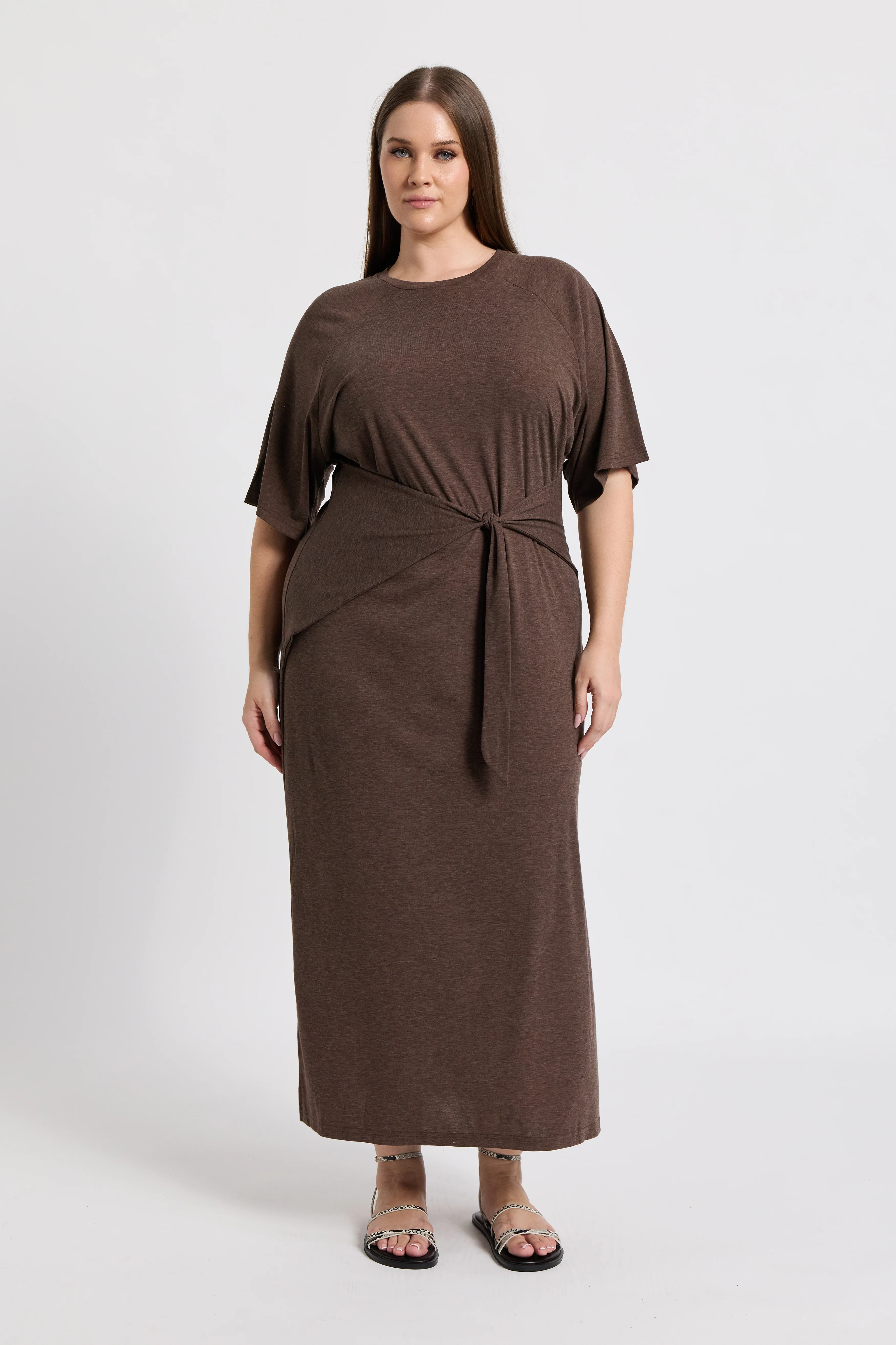Alia Tie-Detail Box-Cut Tee Dress - Chocolate - Image 7