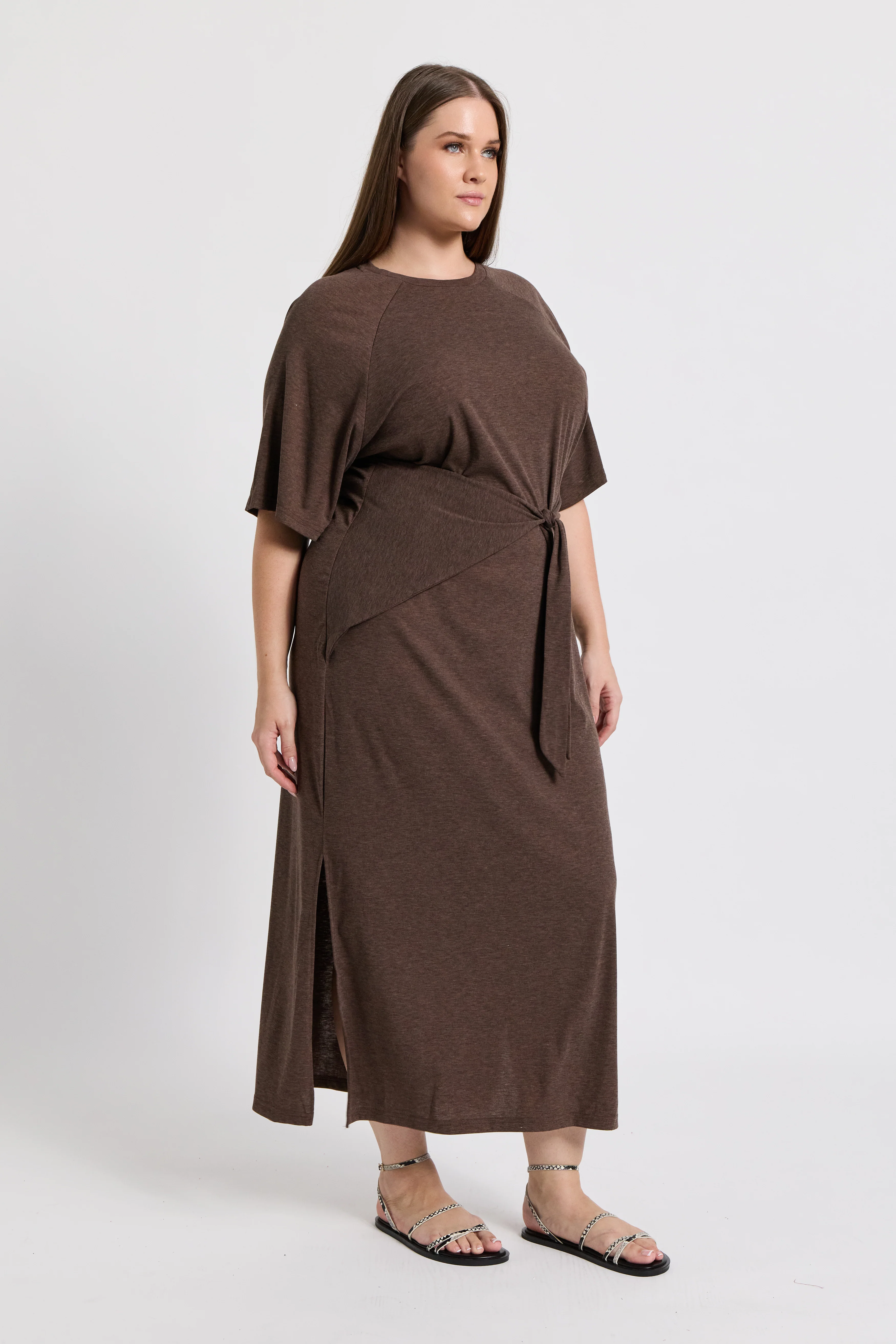 Alia Tie-Detail Box-Cut Tee Dress - Chocolate - Image 9