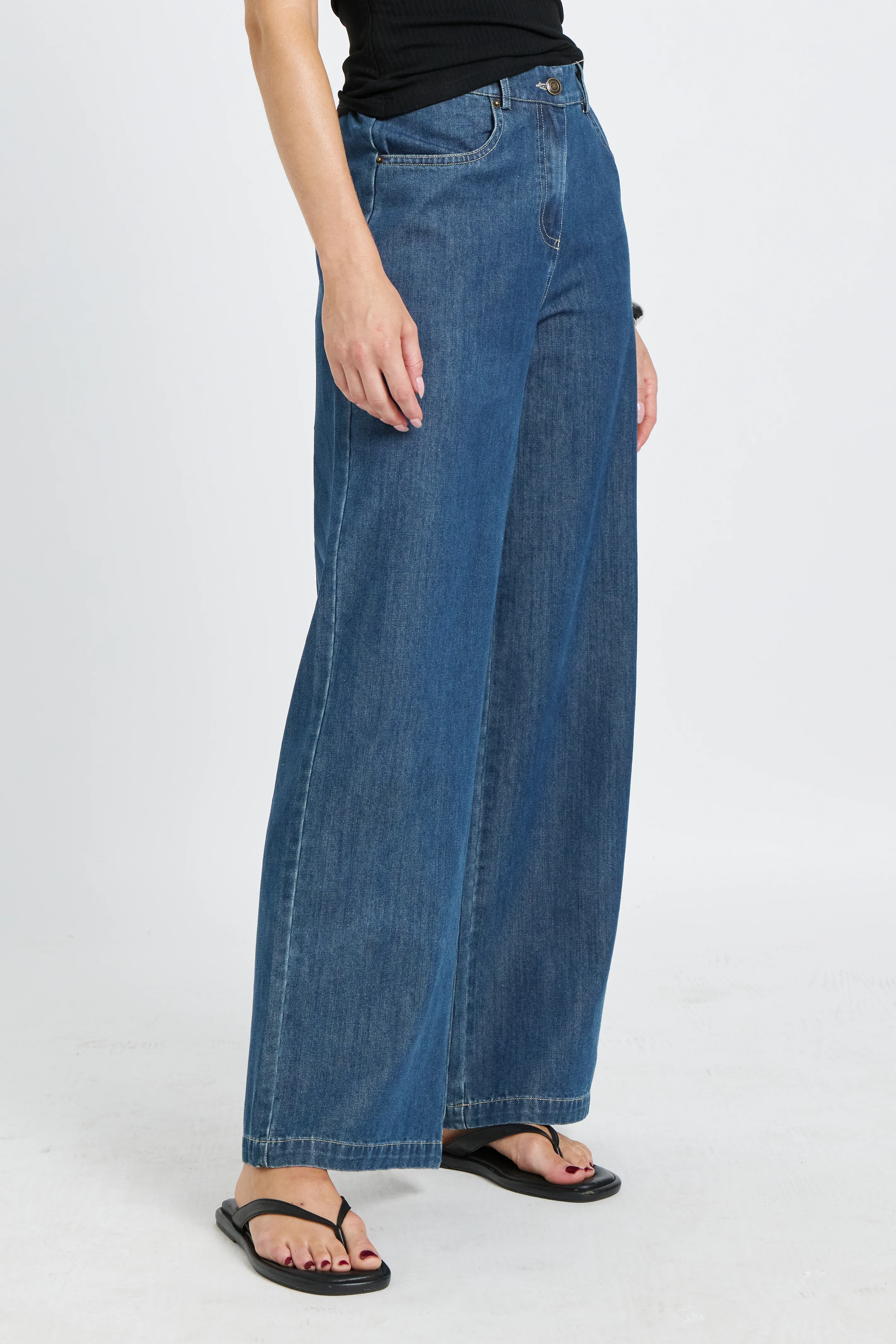 Anderson Adjustable-Waist Wide Leg Jean - Medium Blue - Image 11