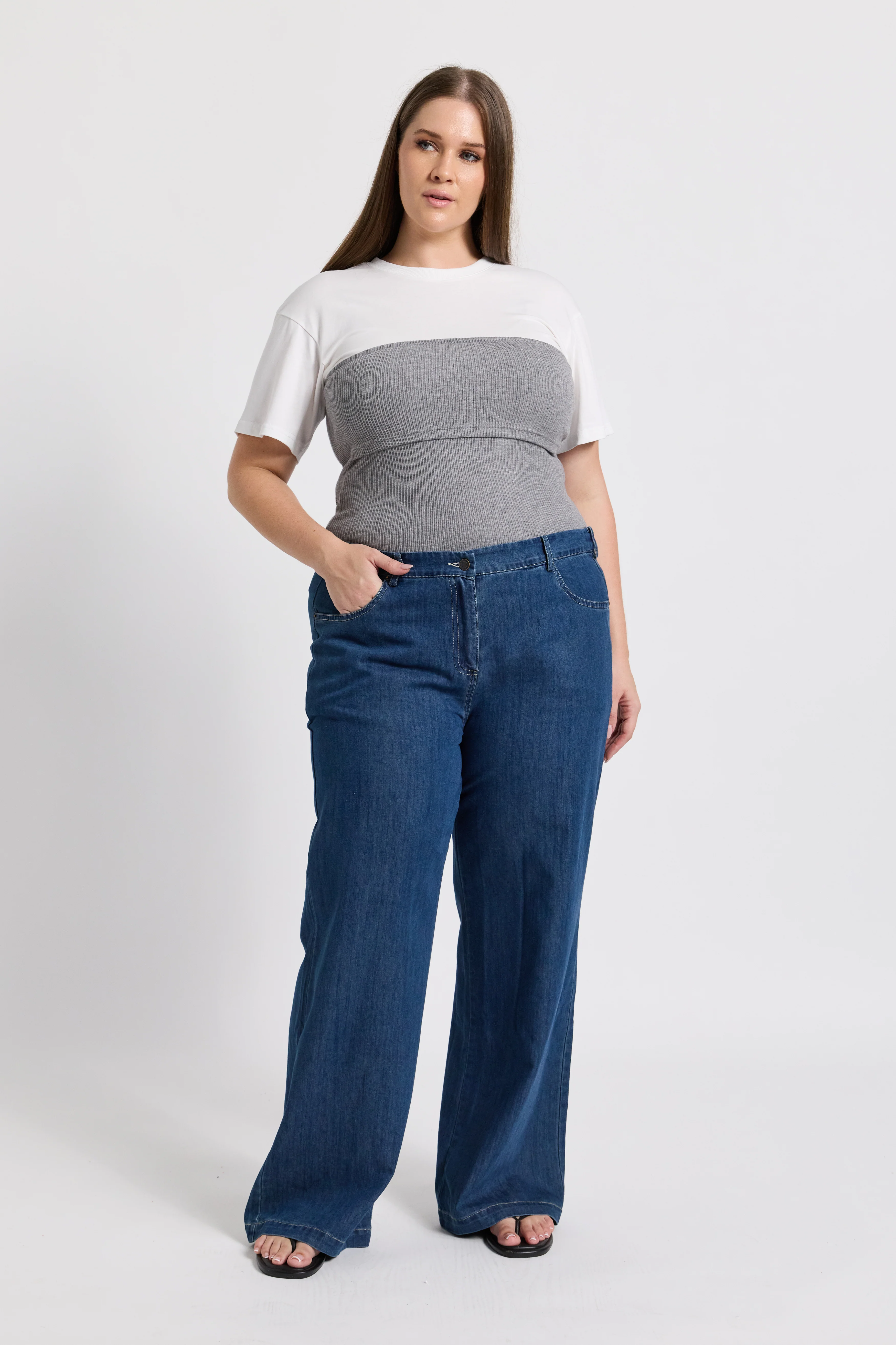 Anderson Adjustable-Waist Wide Leg Jean - Medium Blue - Image 4