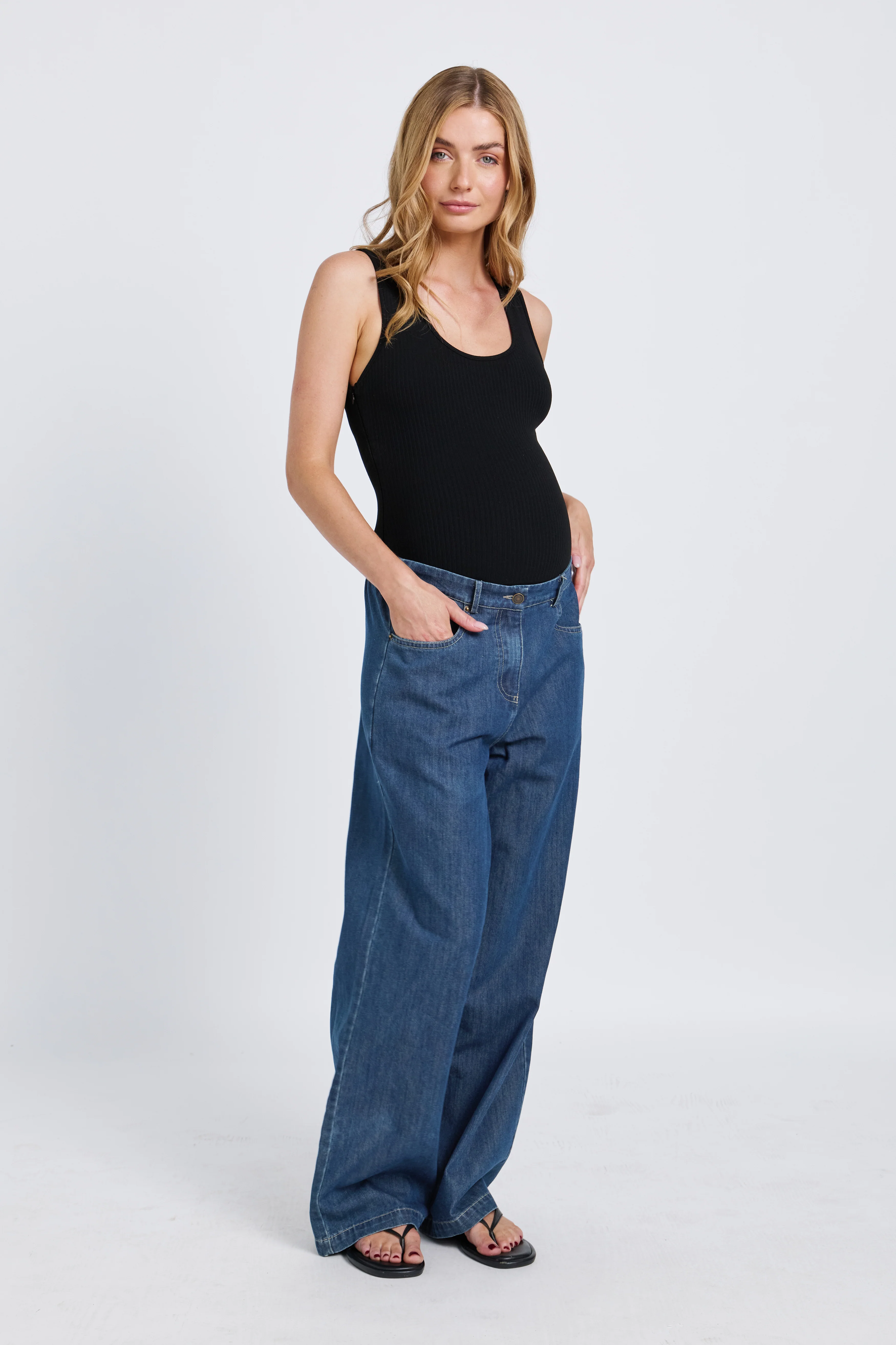 Anderson Adjustable-Waist Wide Leg Jean - Medium Blue - Image 6
