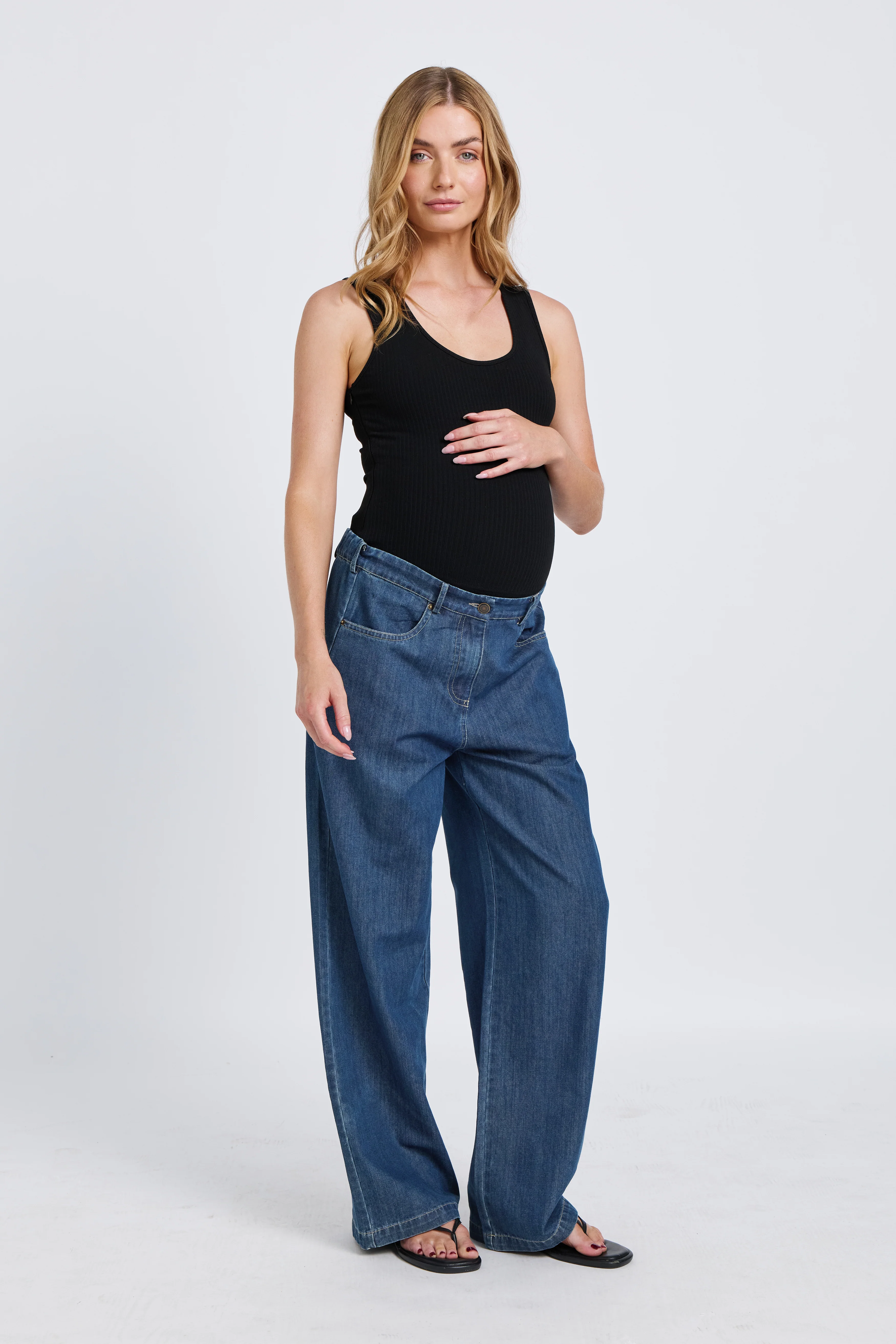 Anderson Adjustable-Waist Wide Leg Jean - Medium Blue - Image 7
