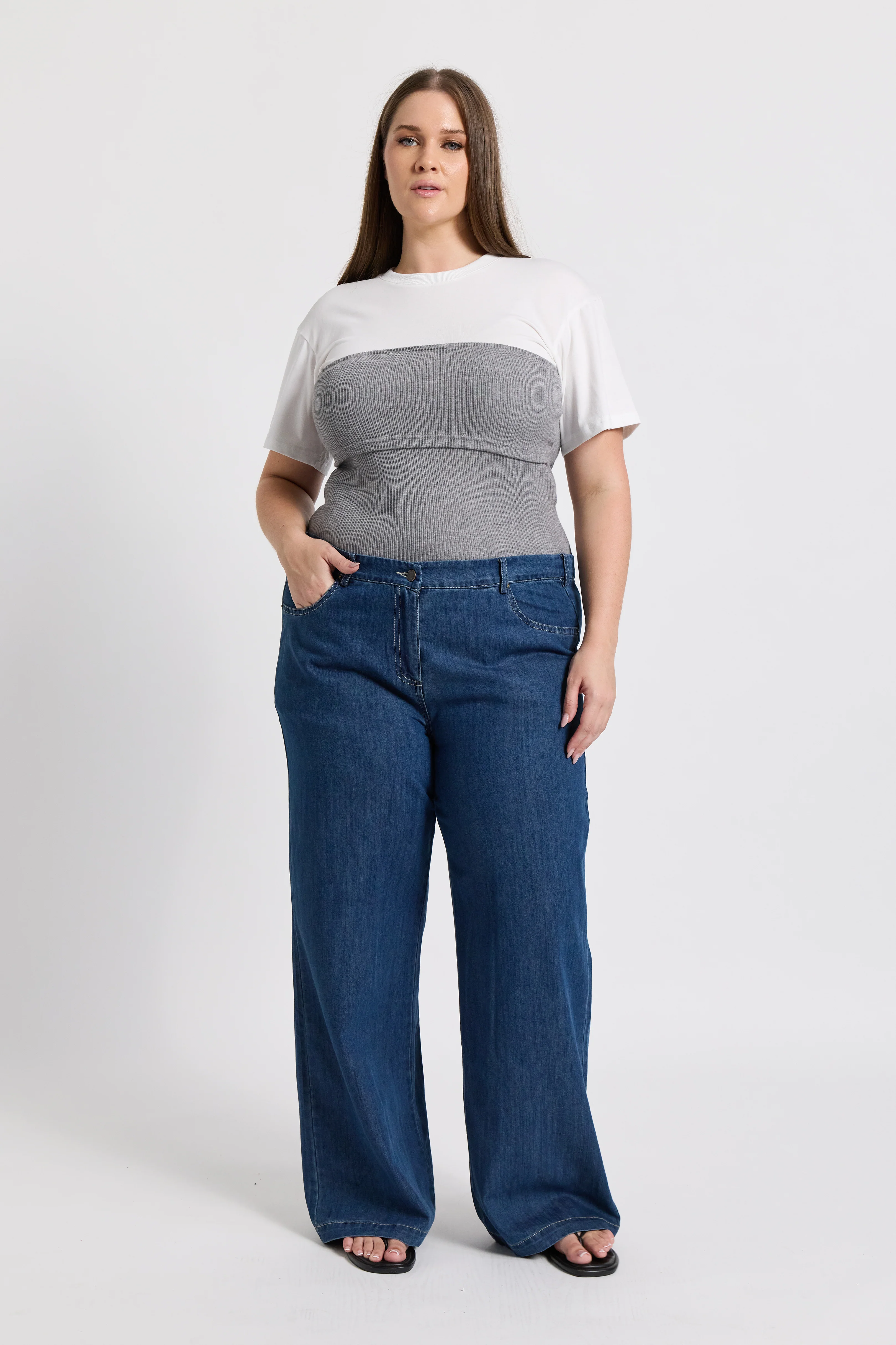 Anderson Adjustable-Waist Wide Leg Jean - Medium Blue - Image 8