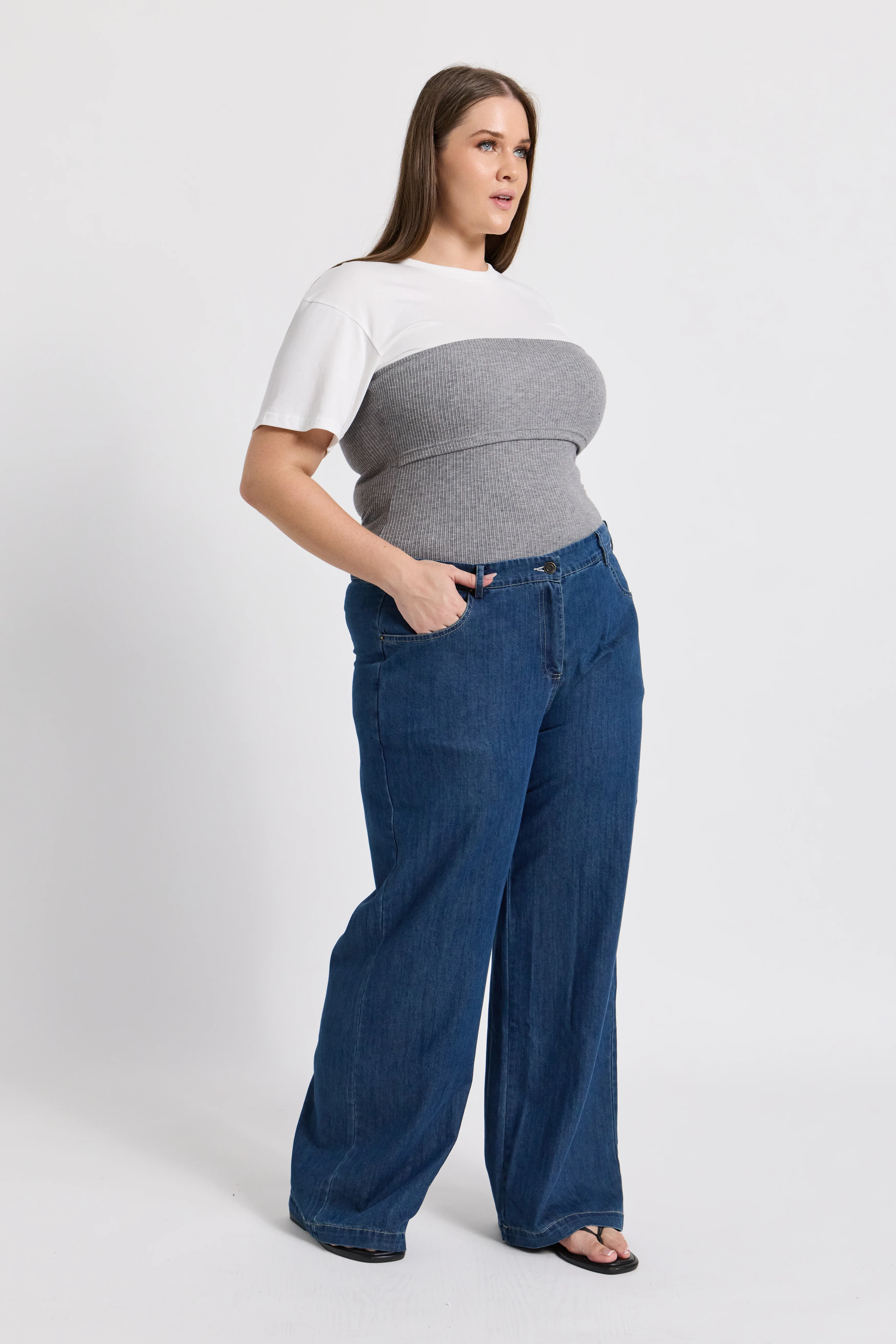 Anderson Adjustable-Waist Wide Leg Jean - Medium Blue - Image 9