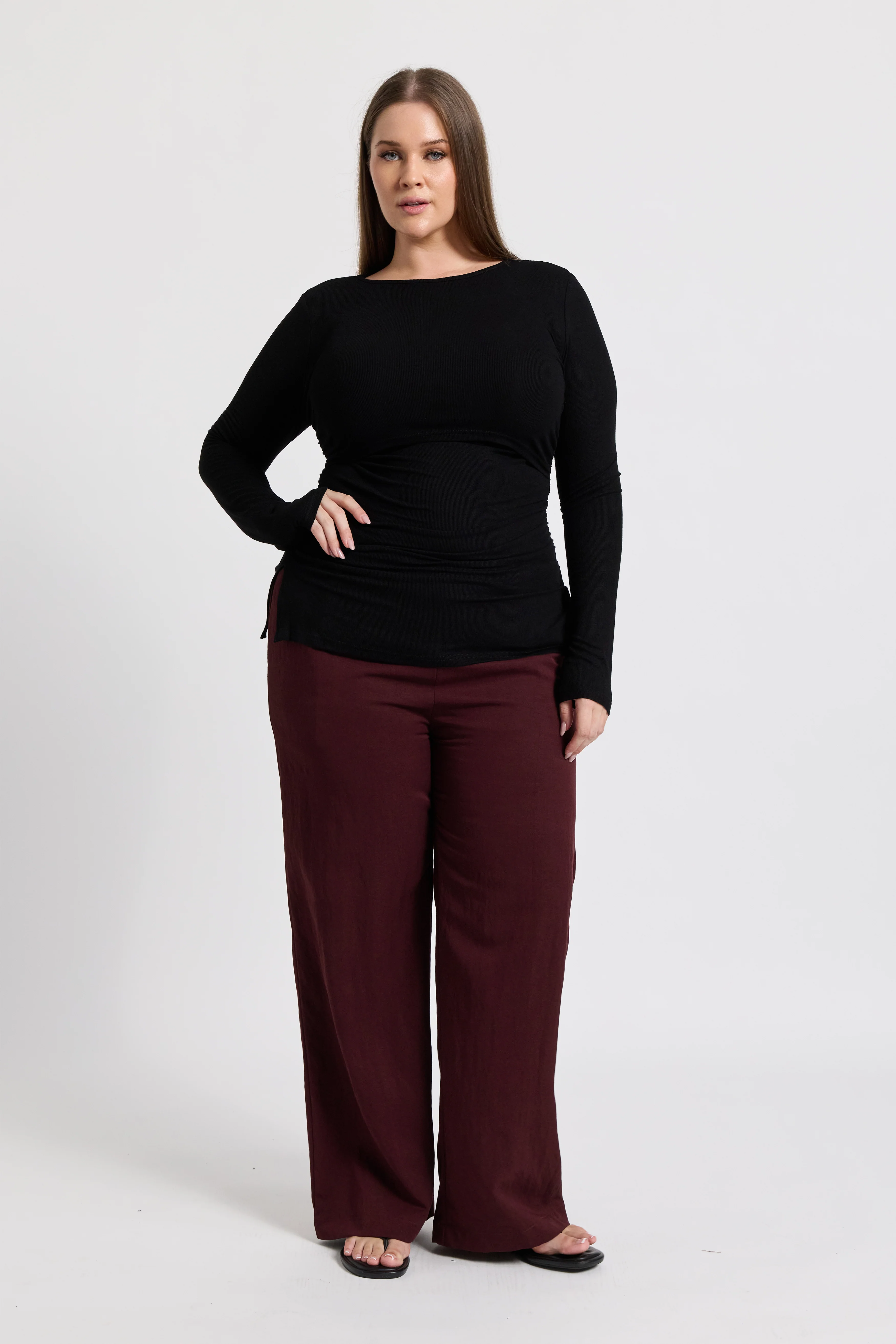 Ari Ribbed Long Sleeve Top - Black - Image 3