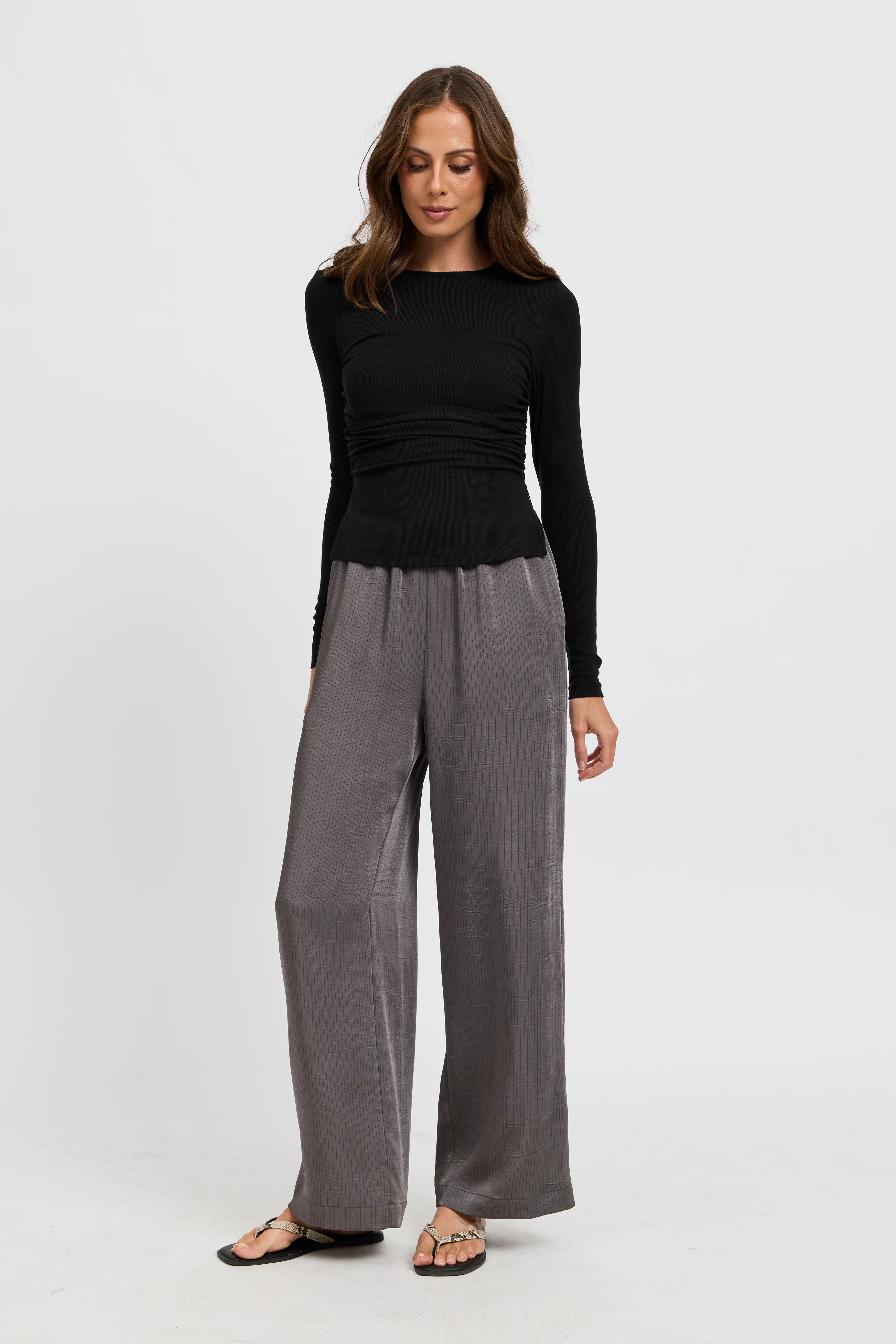 Ari Ribbed Long Sleeve Top - Black - Image 7