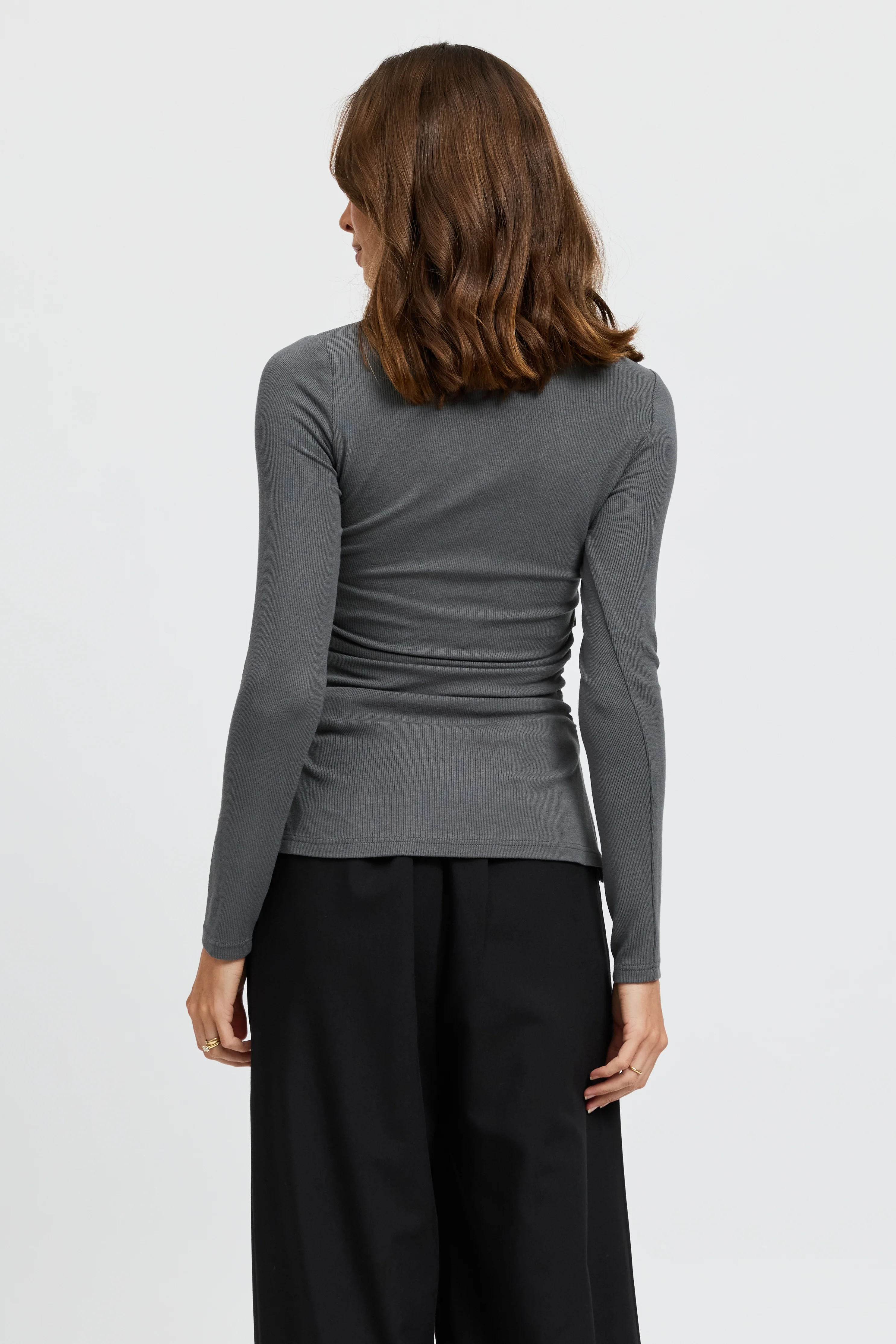 Ari Ribbed Long Sleeve Top - Charcoal - Image 5