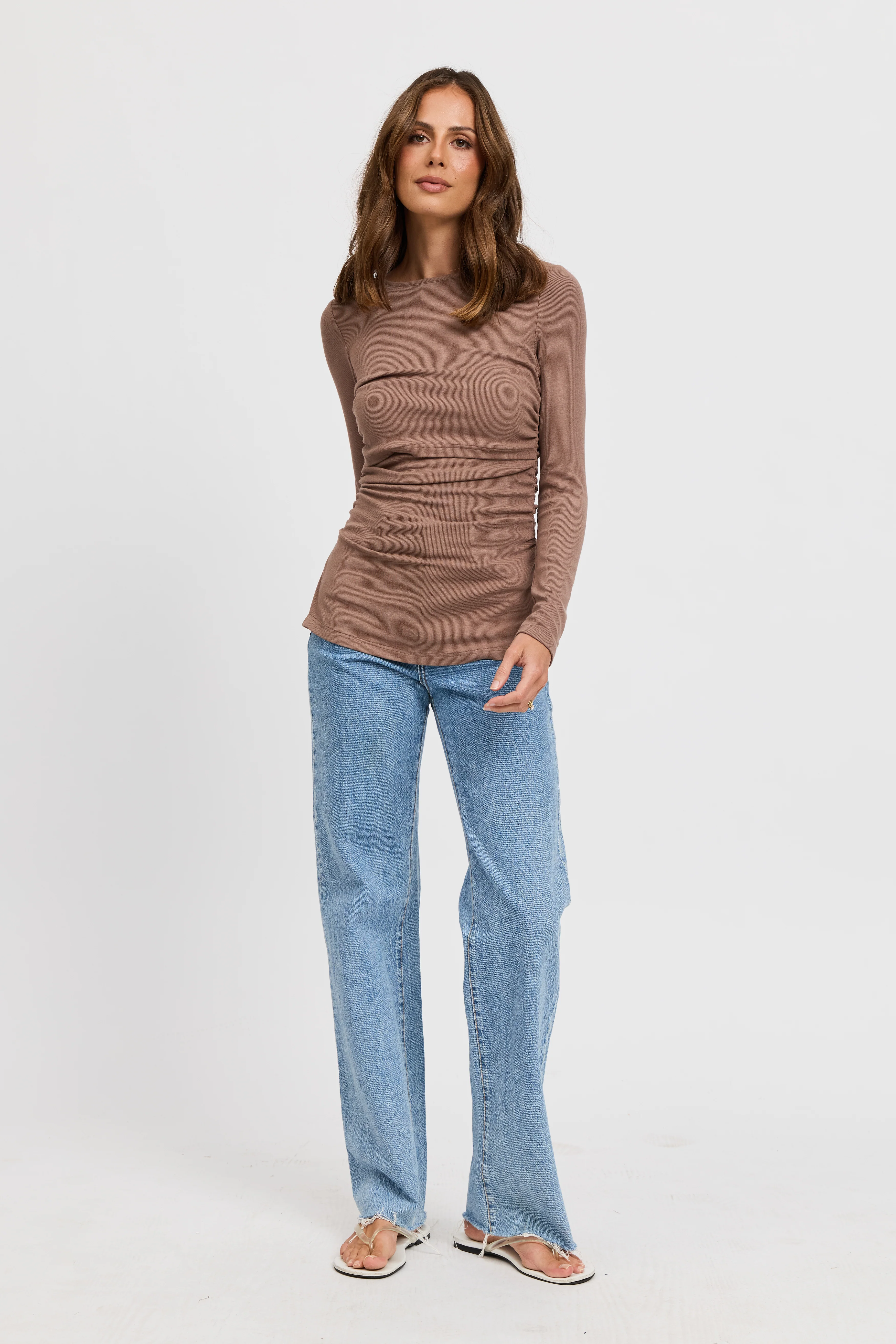 Ari Ribbed Long Sleeve Top - Mocha - Image 6