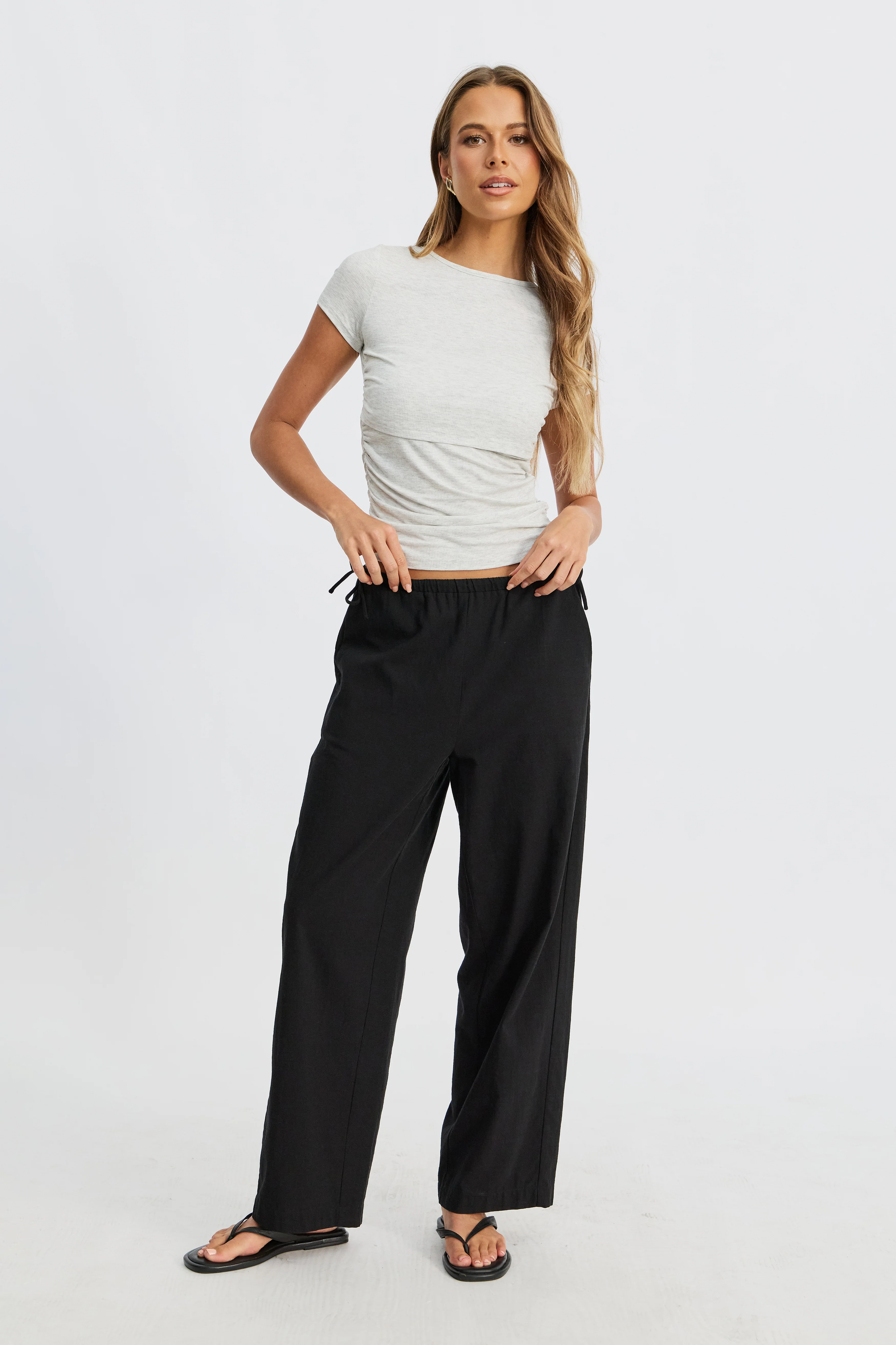 Ari Ribbed Ruched Tee - Grey Marle - Image 10