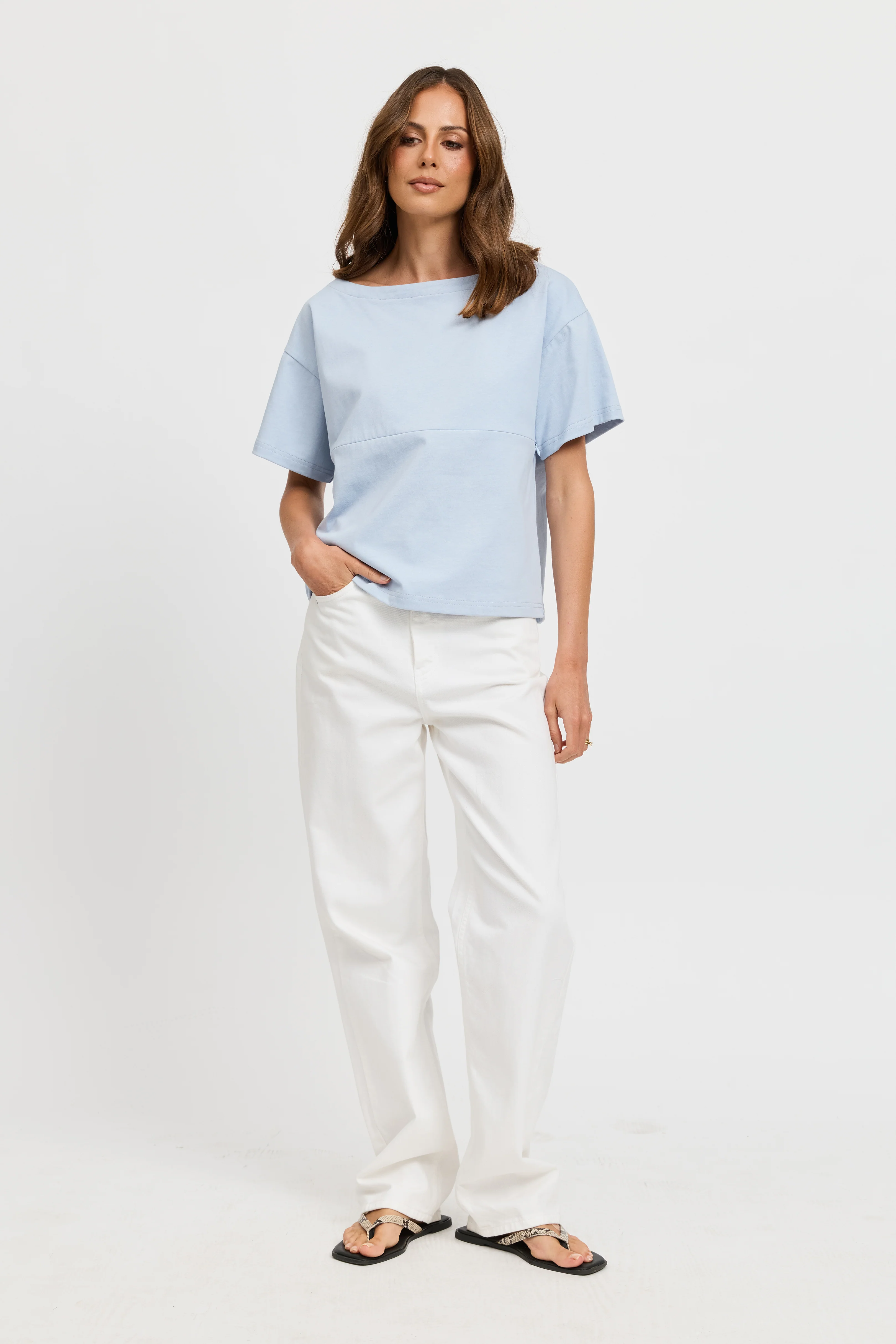 Aria Boatneck Panel Tee - Baby Blue