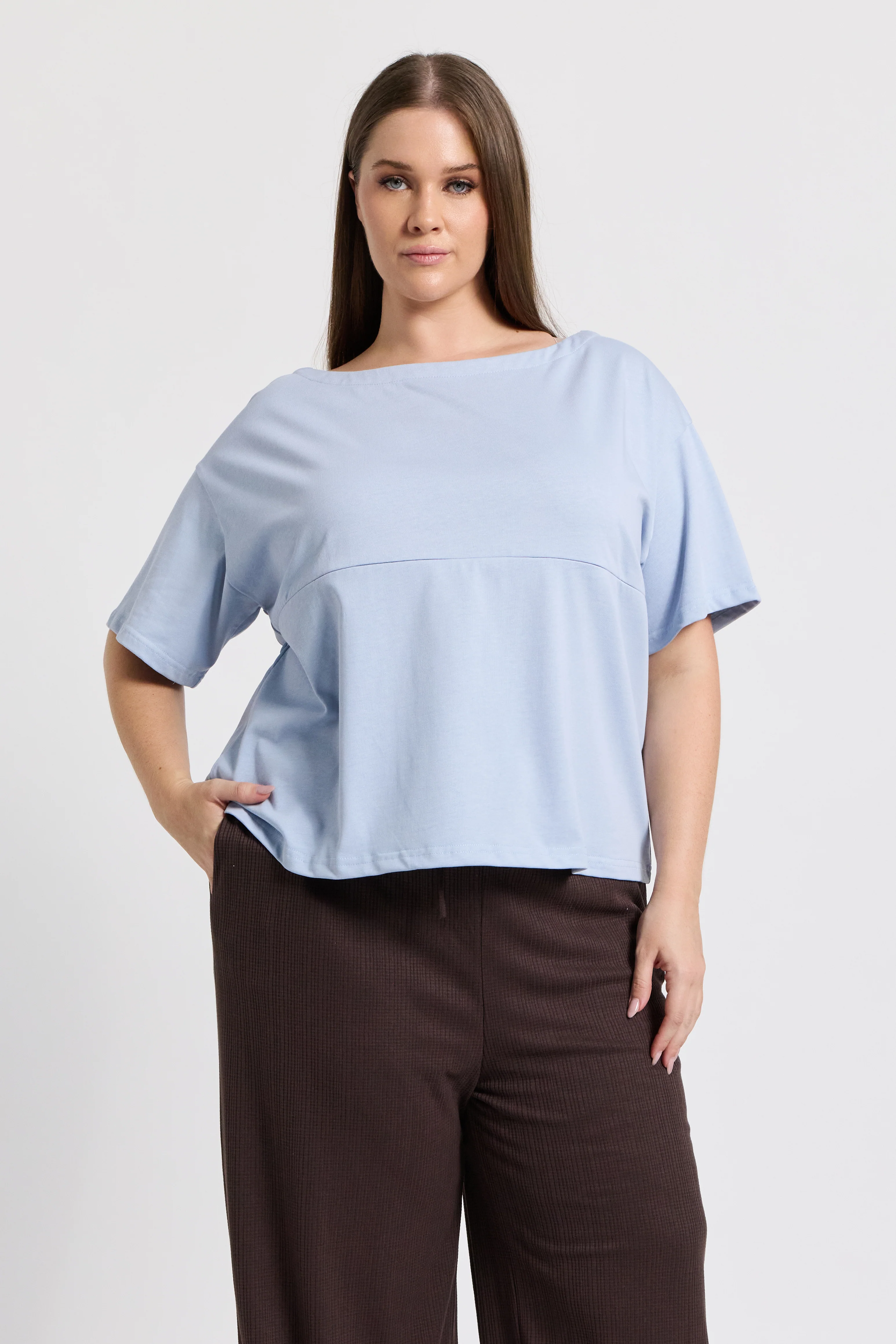 Aria Boatneck Panel Tee - Baby Blue - Image 3