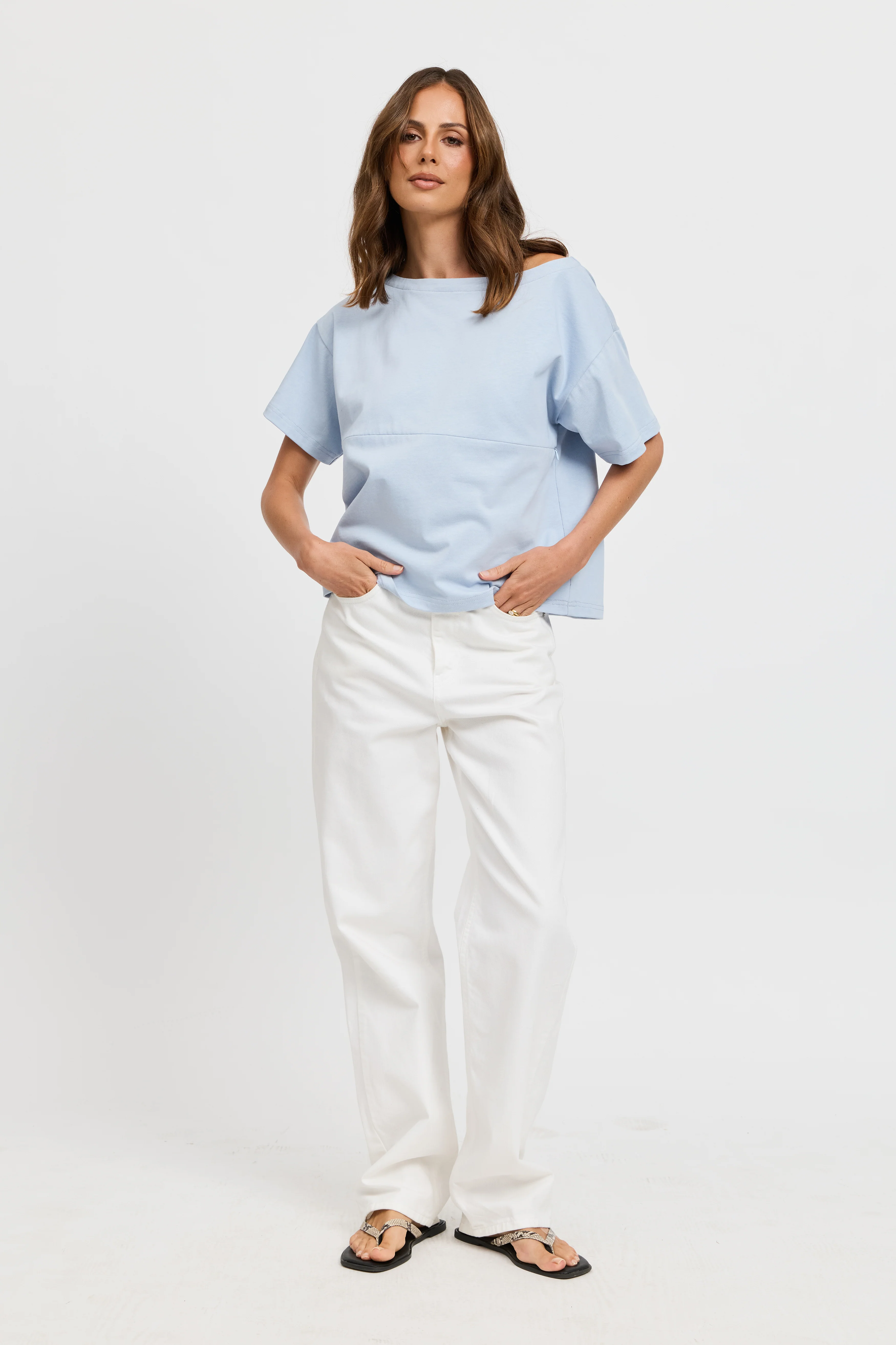 Aria Boatneck Panel Tee - Baby Blue - Image 6