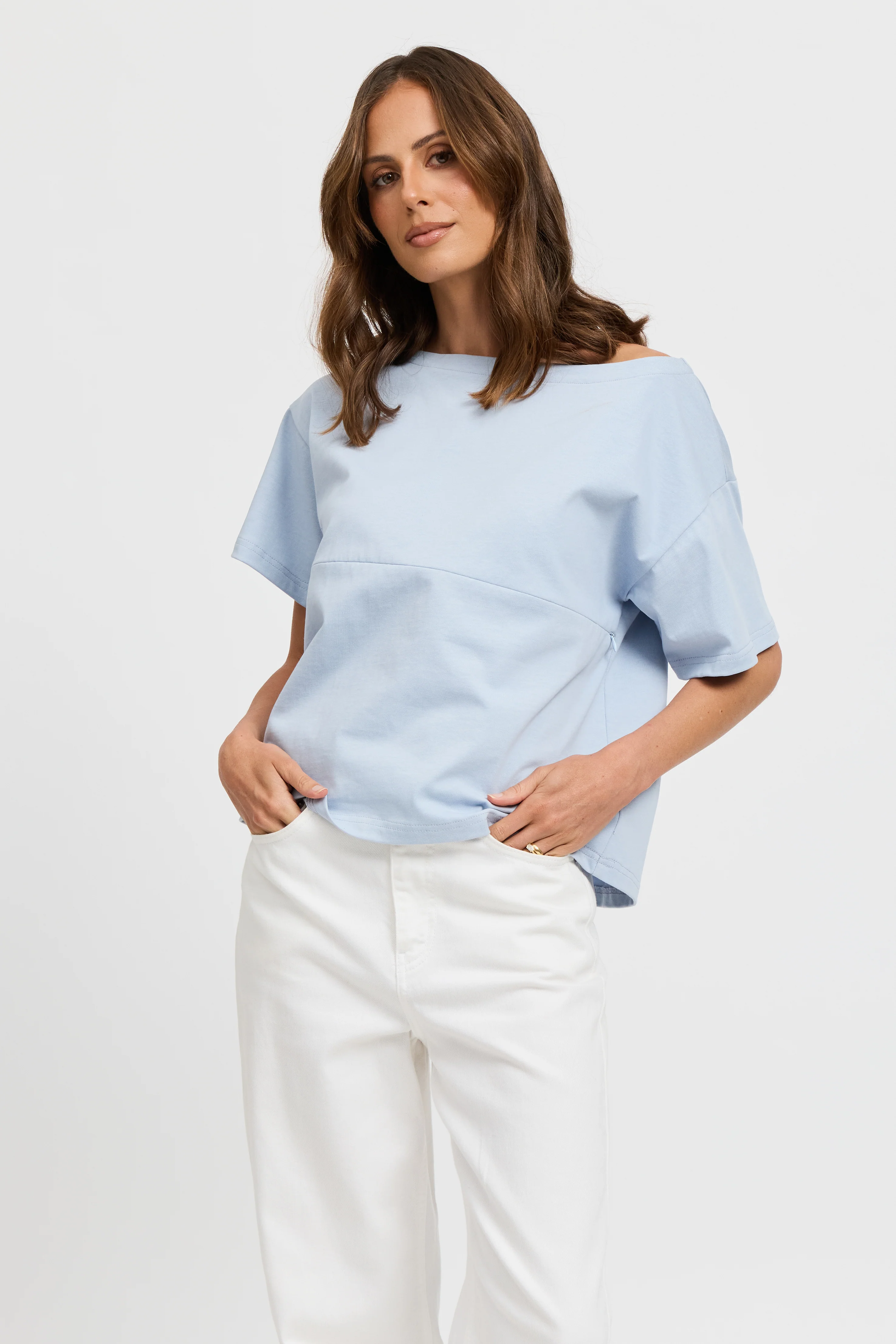 Aria Boatneck Panel Tee - Baby Blue - Image 7