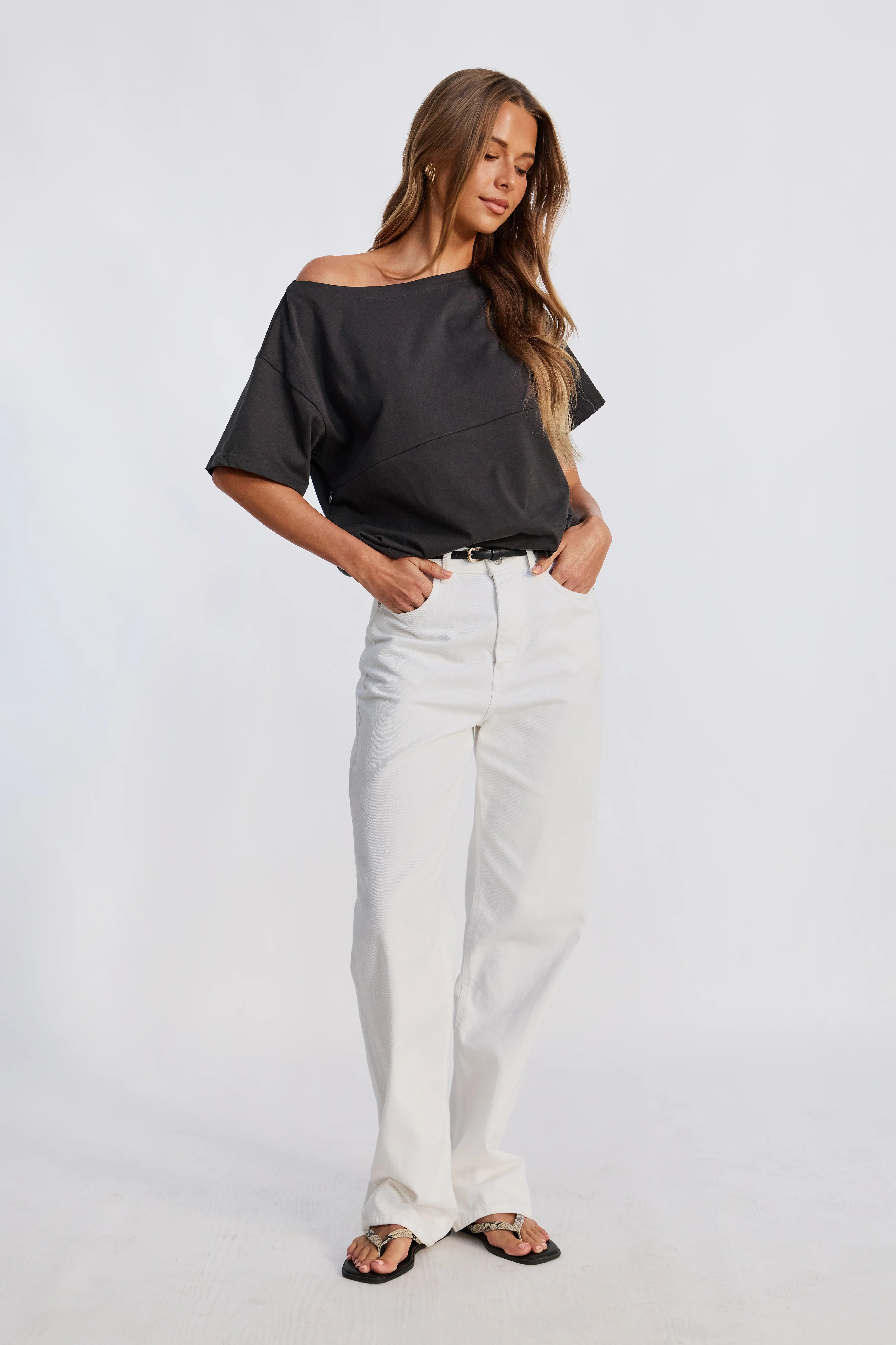 Aria Boatneck Panel Tee - Charcoal - Image 10
