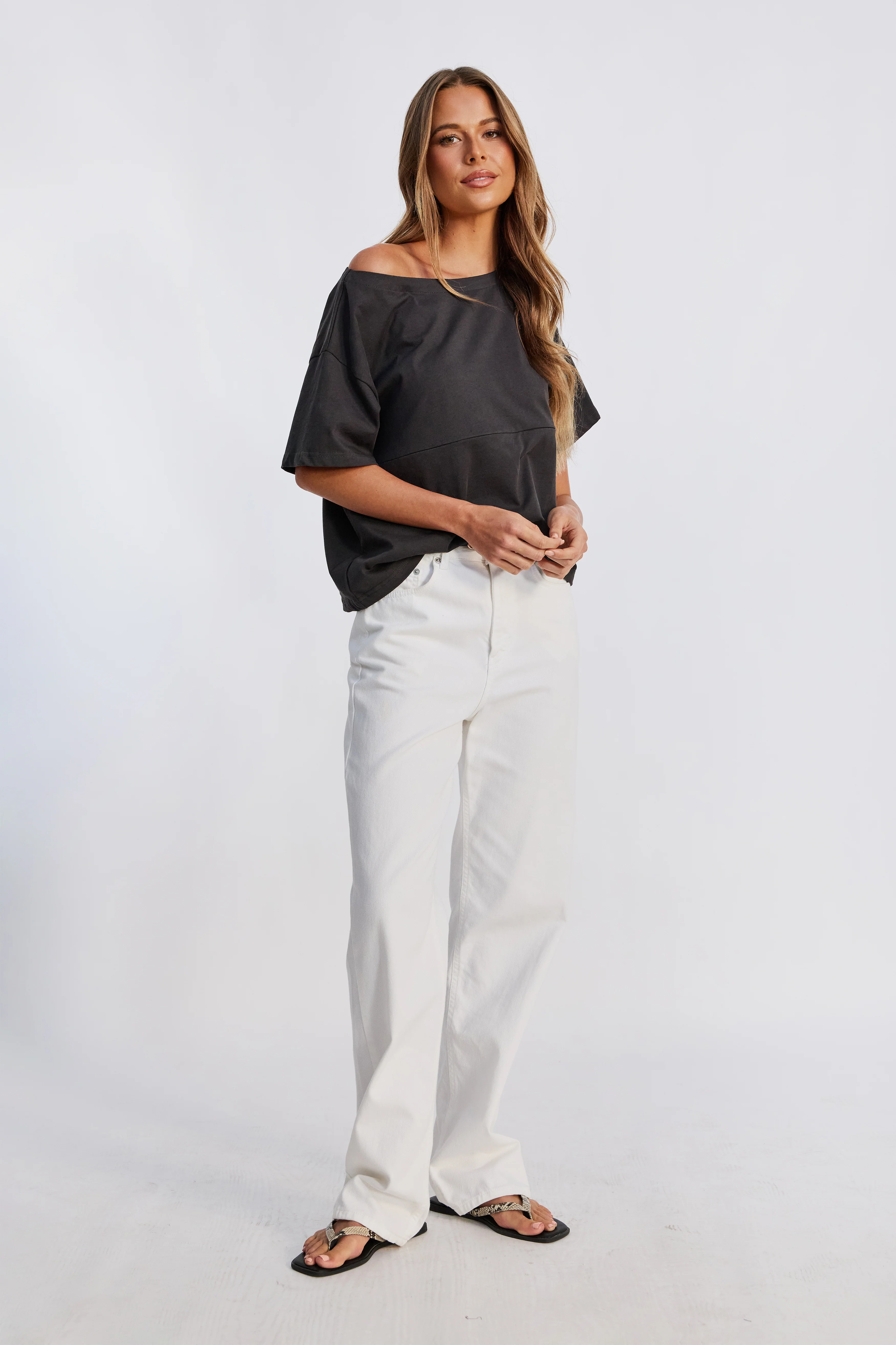 Aria Boatneck Panel Tee - Charcoal - Image 11