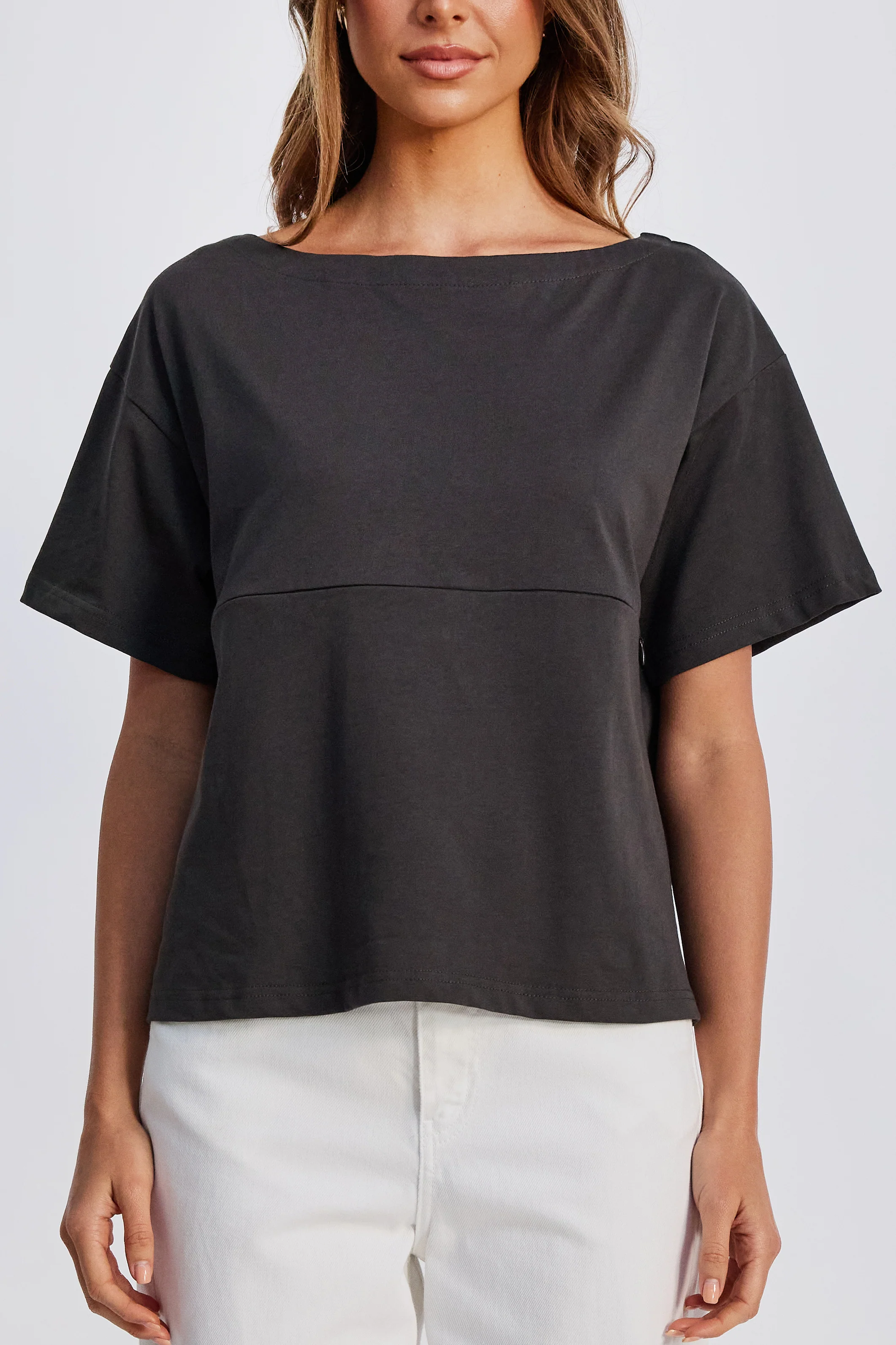 Aria Boatneck Panel Tee - Charcoal - Image 3