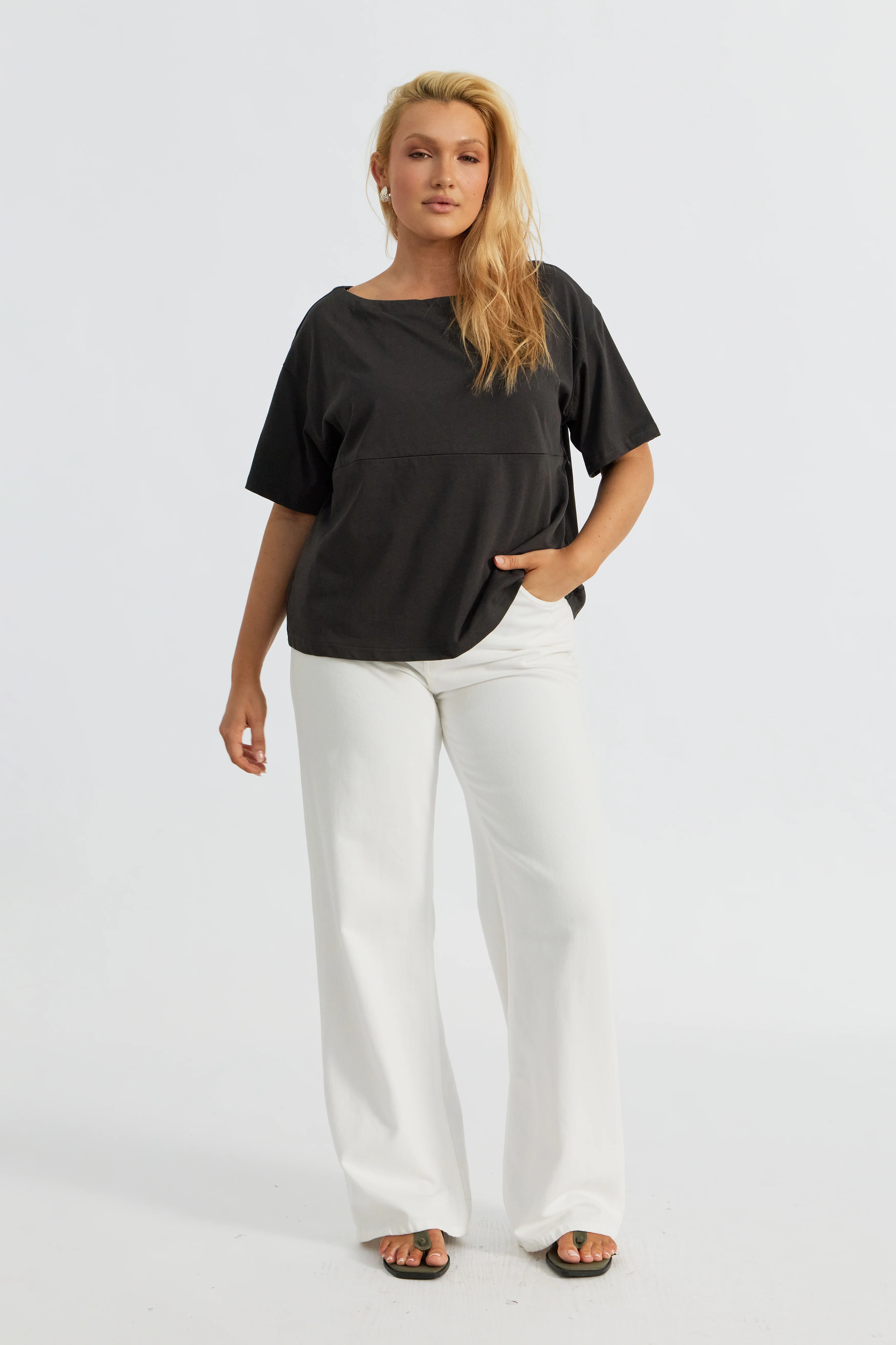 Aria Boatneck Panel Tee - Charcoal - Image 4