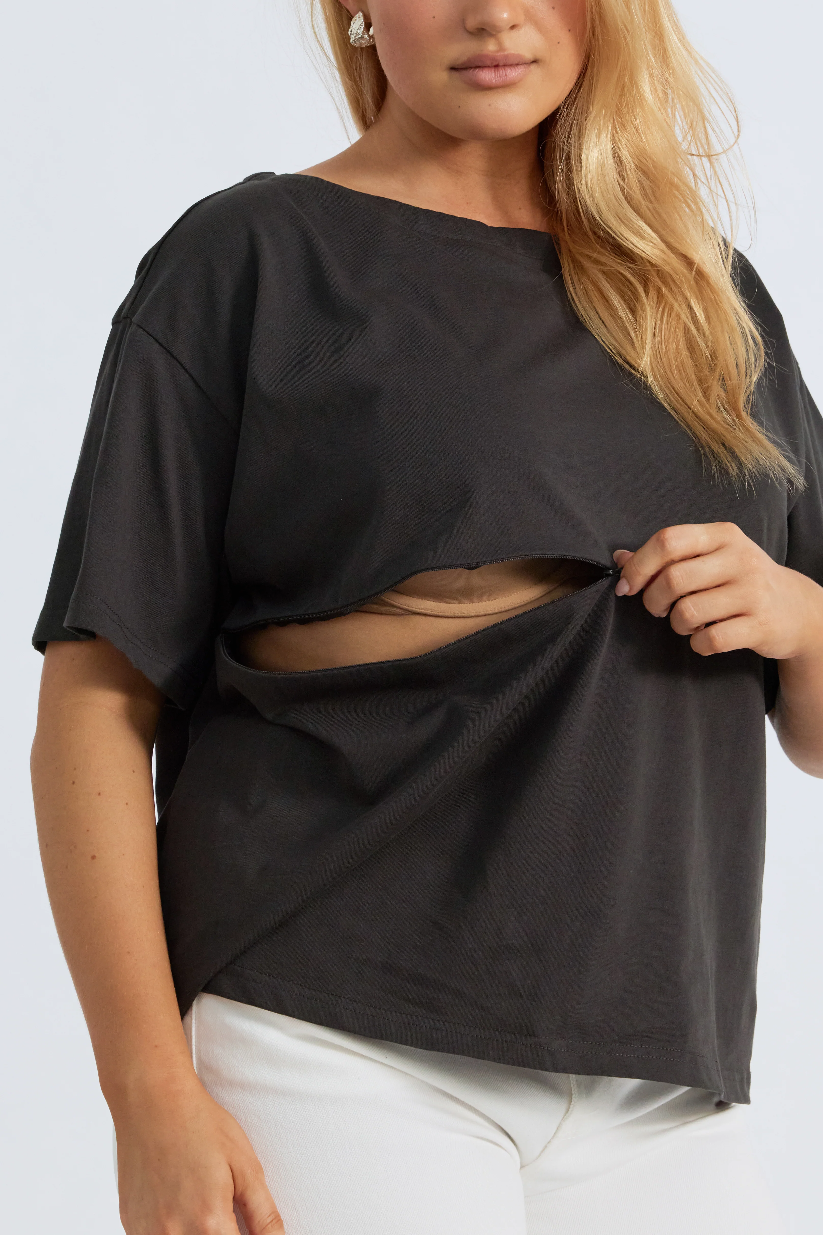 Aria Boatneck Panel Tee - Charcoal - Image 5