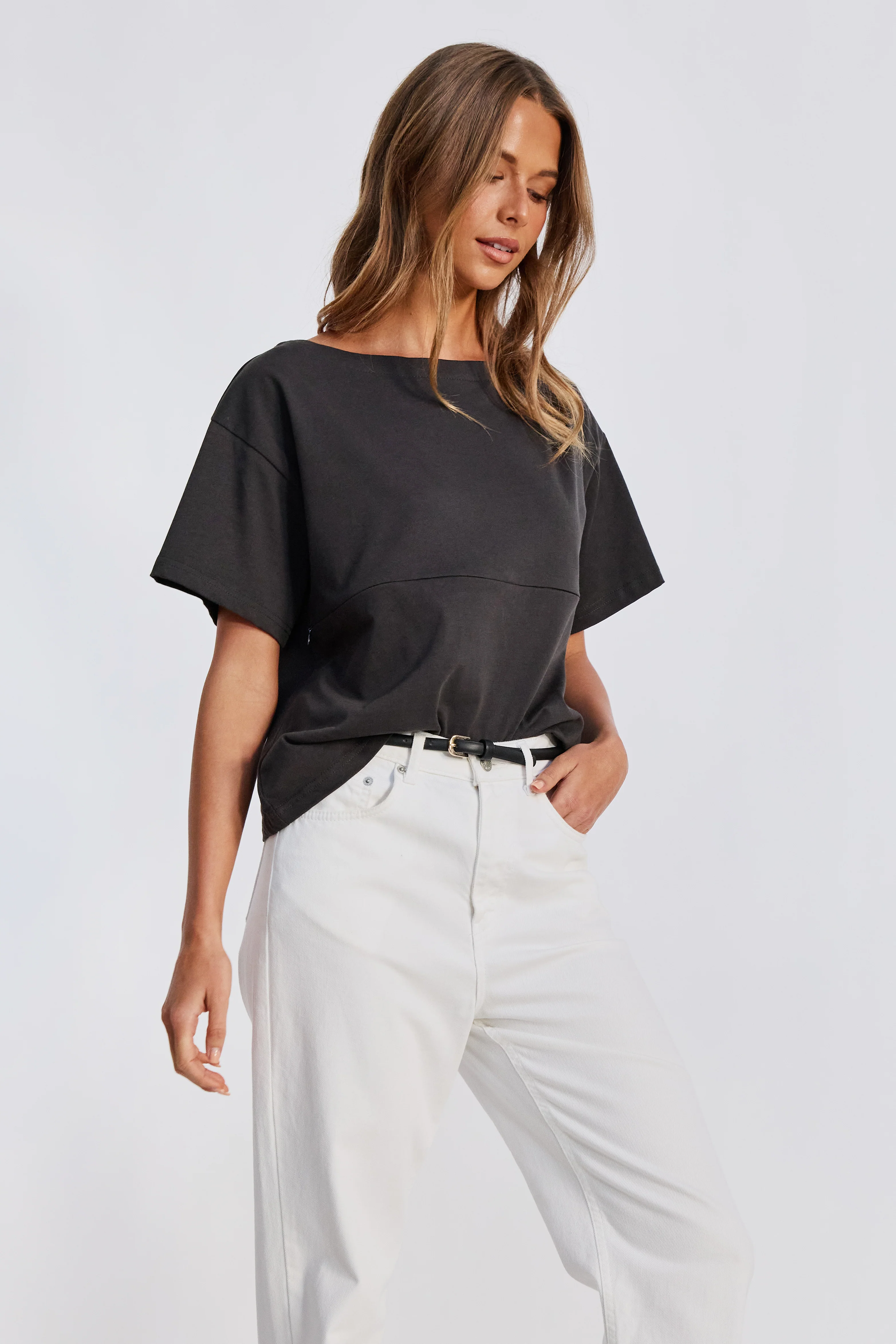 Aria Boatneck Panel Tee - Charcoal - Image 6