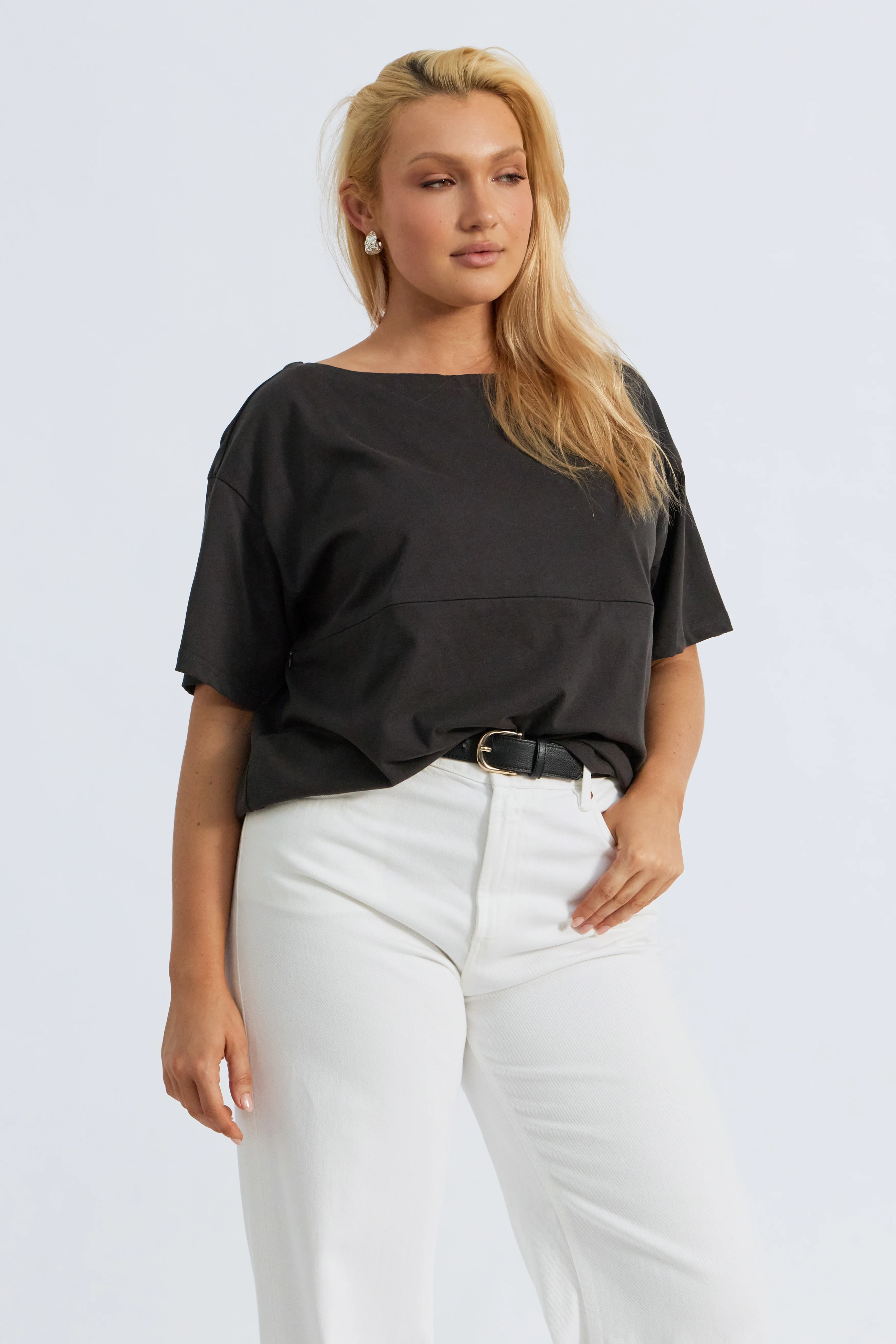 Aria Boatneck Panel Tee - Charcoal - Image 7