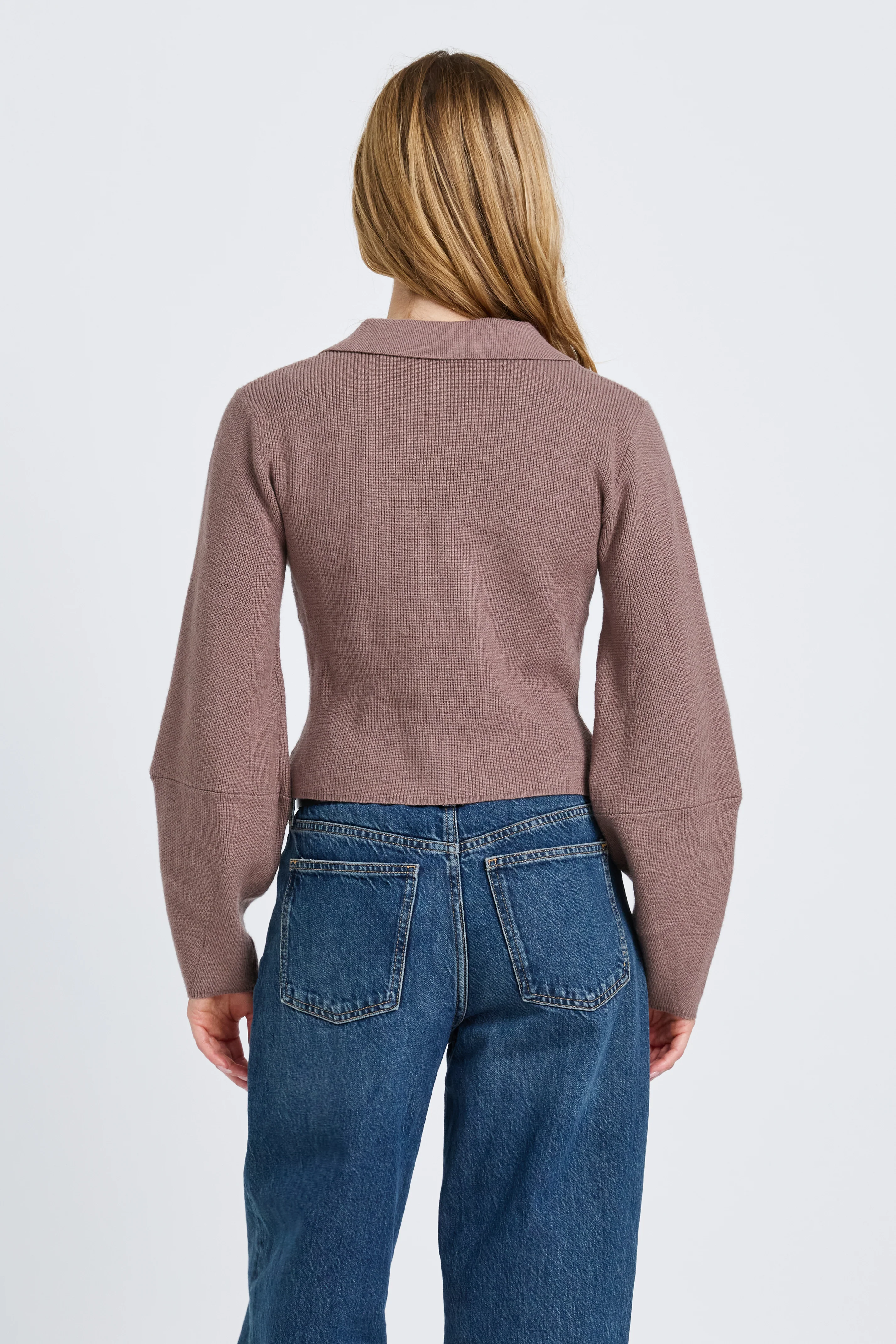 Astra Zip-Front Knit Top - Taupe - Image 10