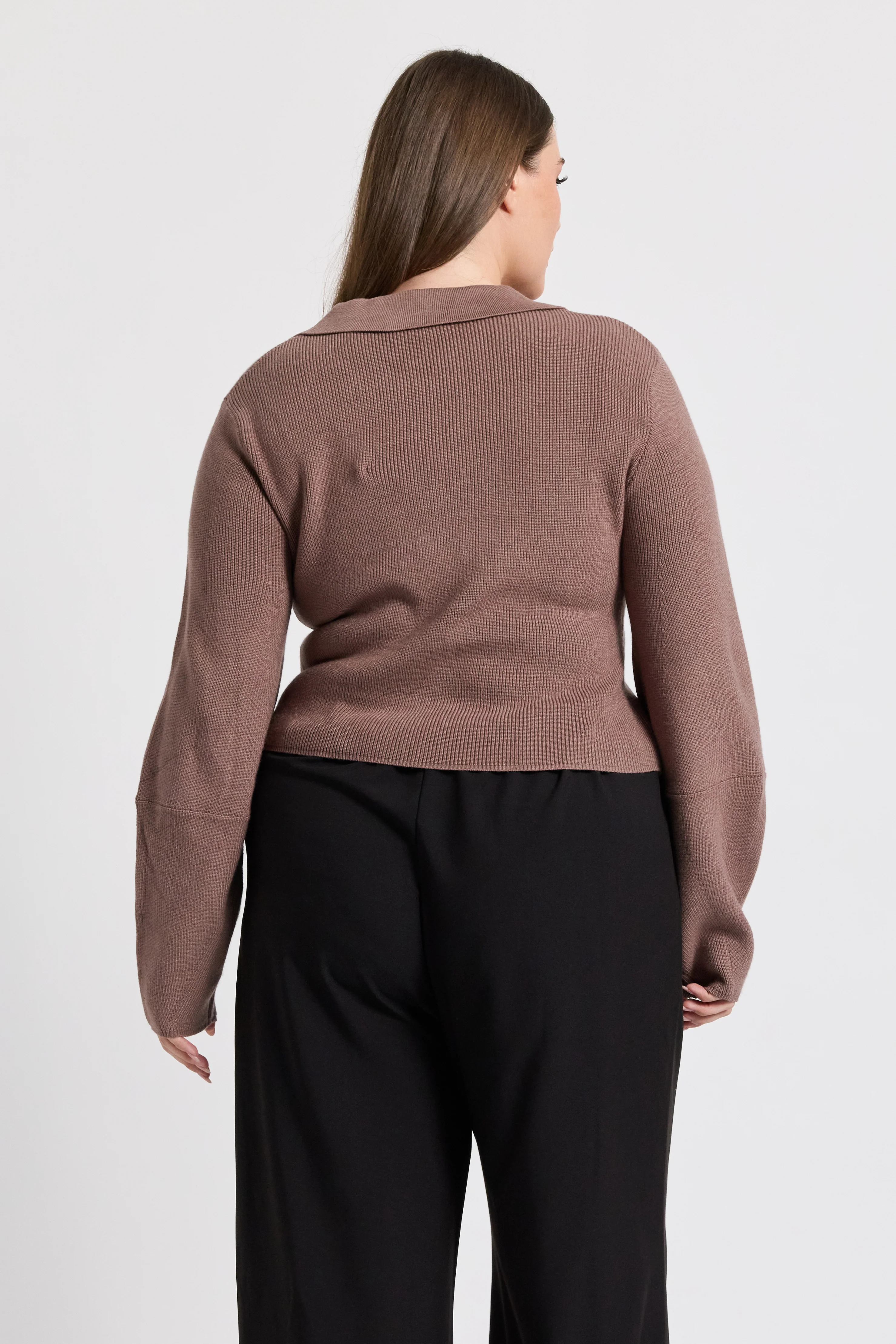 Astra Zip-Front Knit Top - Taupe - Image 11
