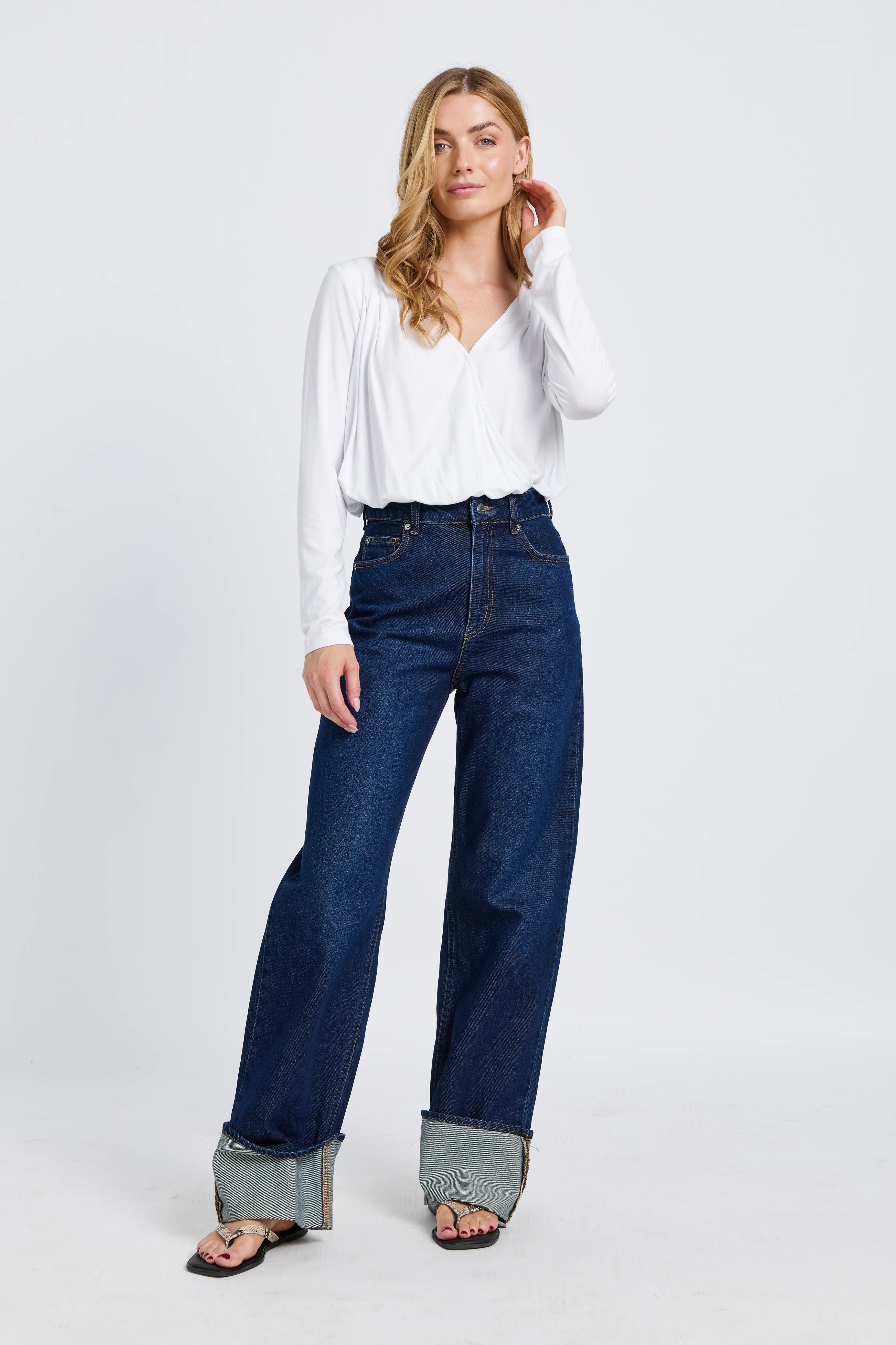 Augie Jersey Wrap Long Sleeve Top - White - Image 4