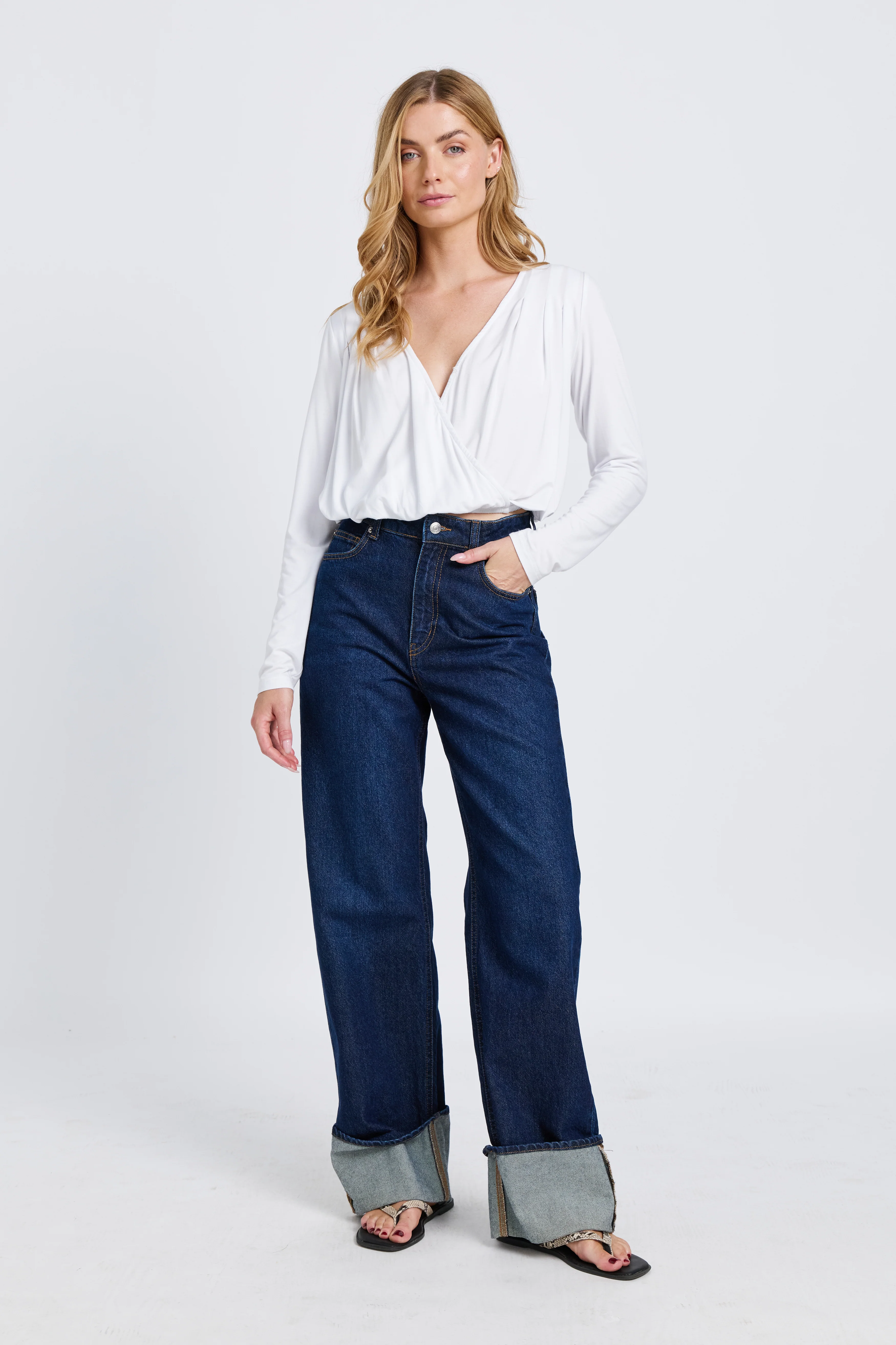 Augie Jersey Wrap Long Sleeve Top - White - Image 6