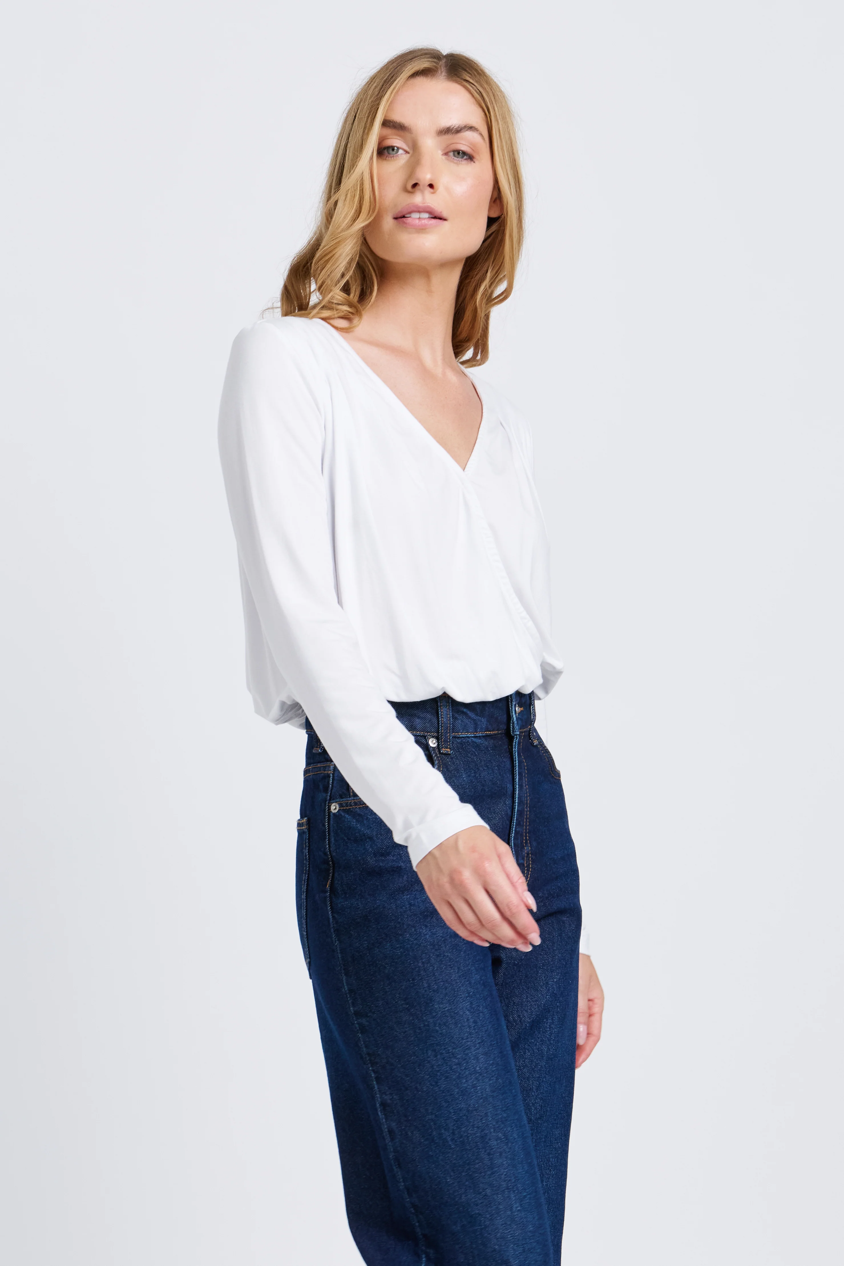 Augie Jersey Wrap Long Sleeve Top - White - Image 7