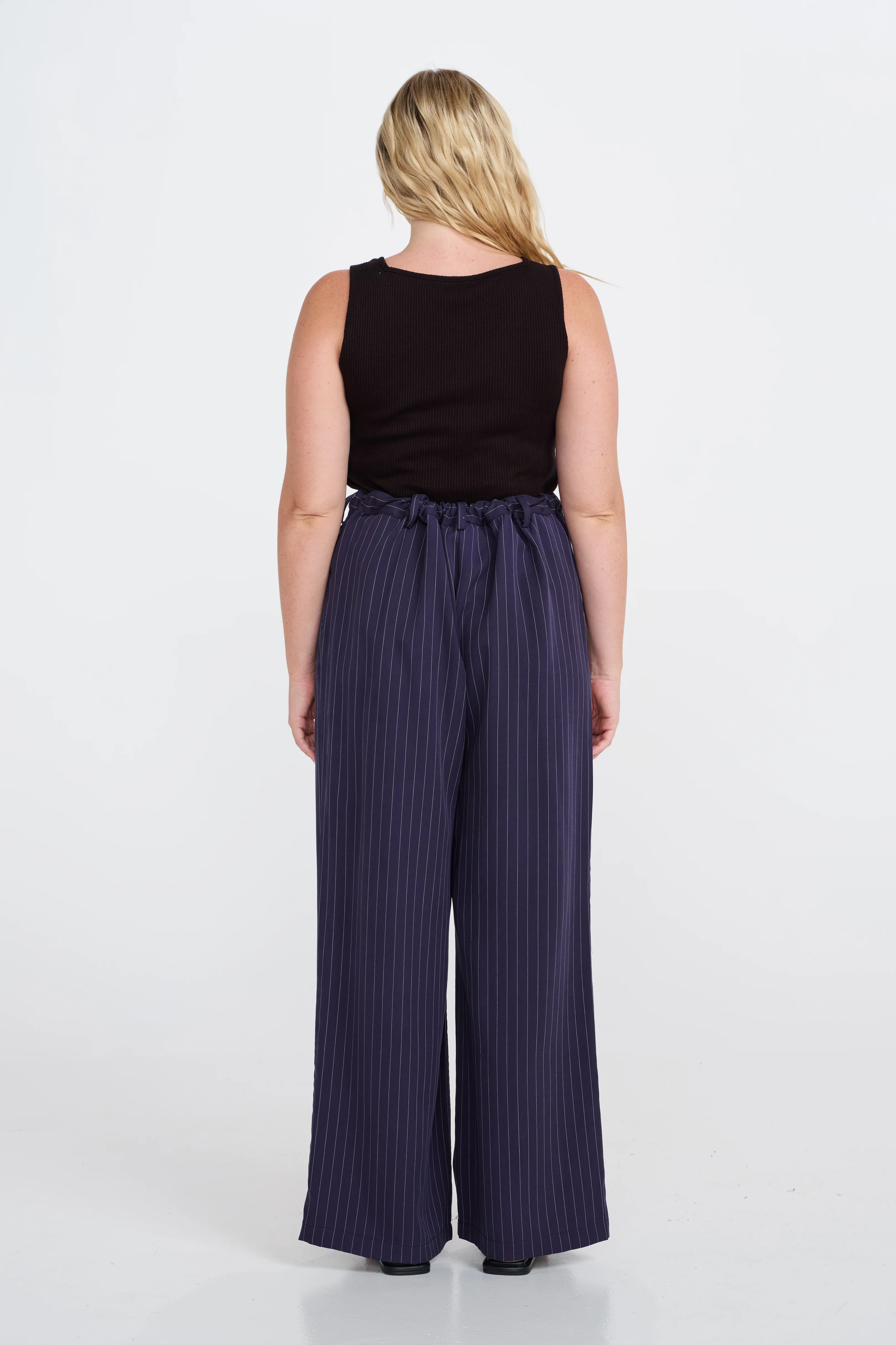 Bambi Pinstripe Adjustable Wide Leg Pant  - Navy / White - Image 10