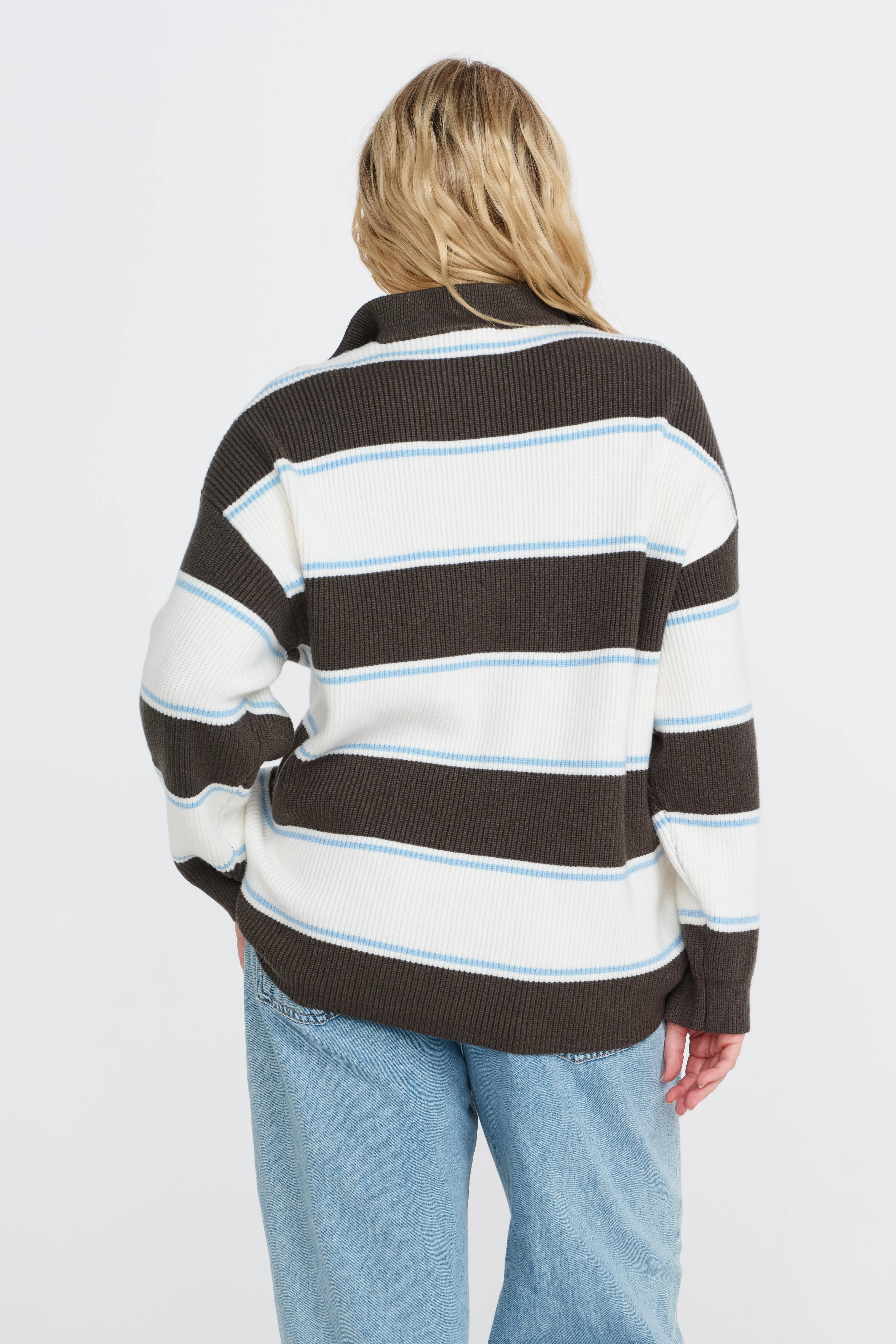 Beatrix Zip Knit Jumper - Green / White / Blue - Image 8