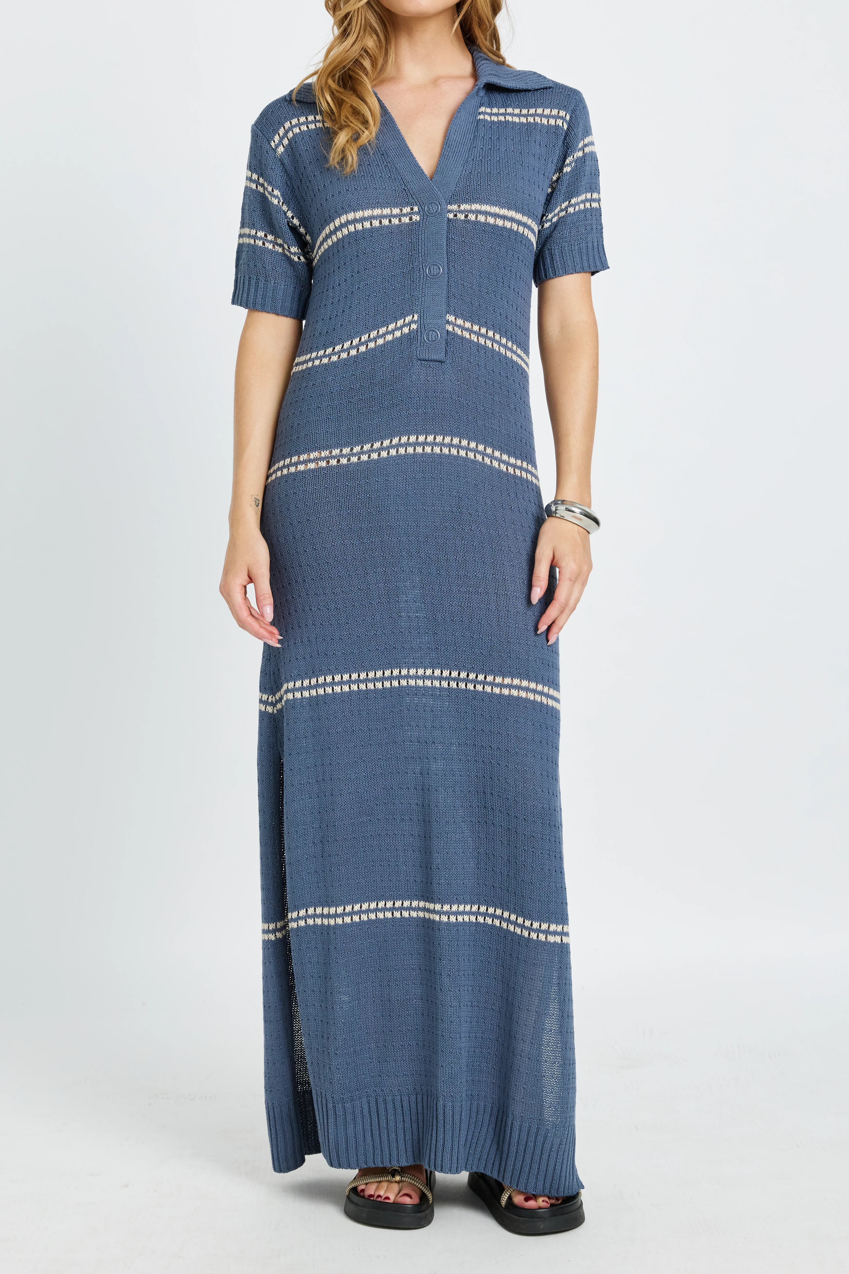 Bora Bora Knit Maxi Dress - Steel Blue / Cream - Image 3