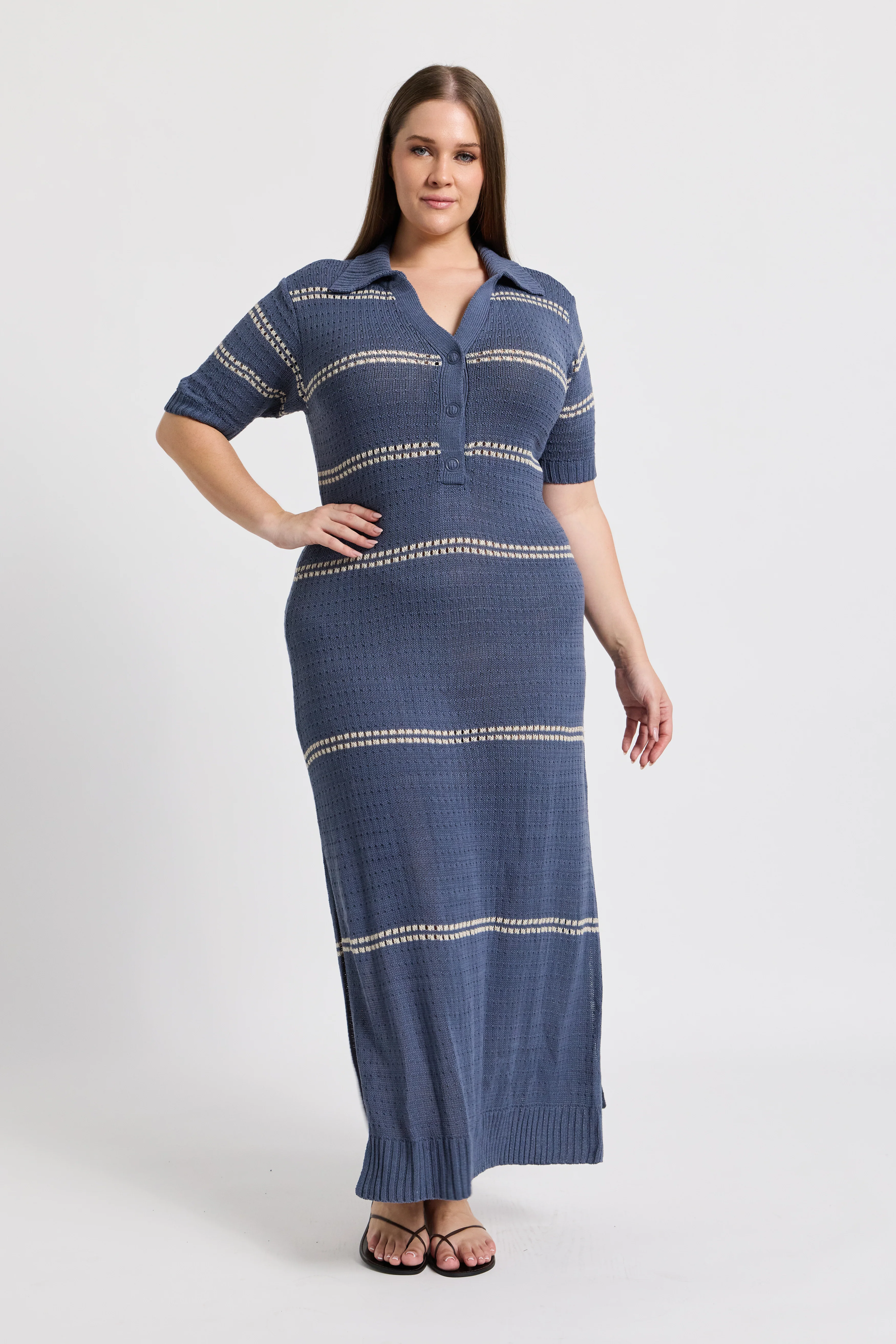 Bora Bora Knit Maxi Dress - Steel Blue / Cream - Image 4