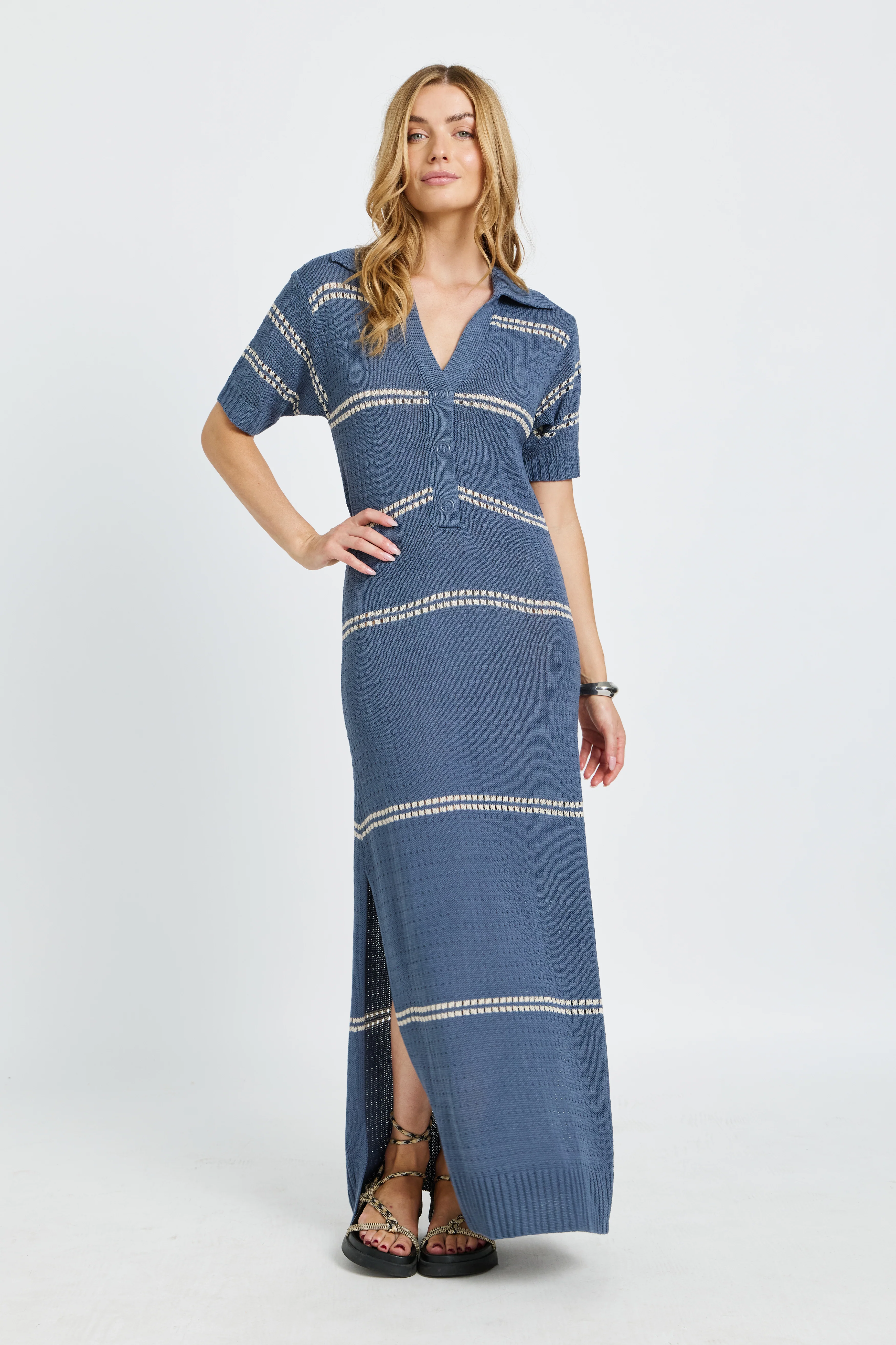 Bora Bora Knit Maxi Dress - Steel Blue / Cream - Image 6