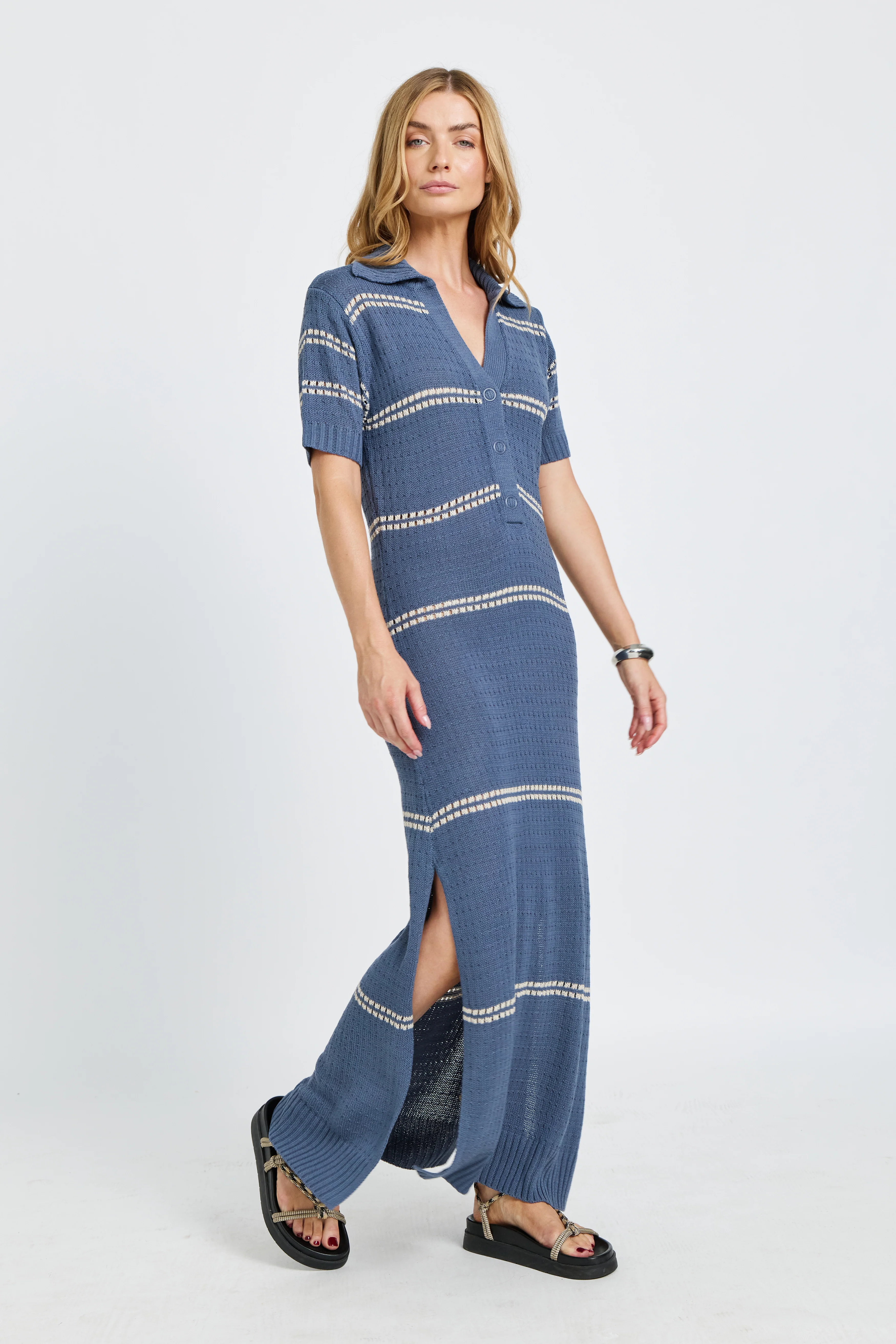 Bora Bora Knit Maxi Dress - Steel Blue / Cream - Image 8