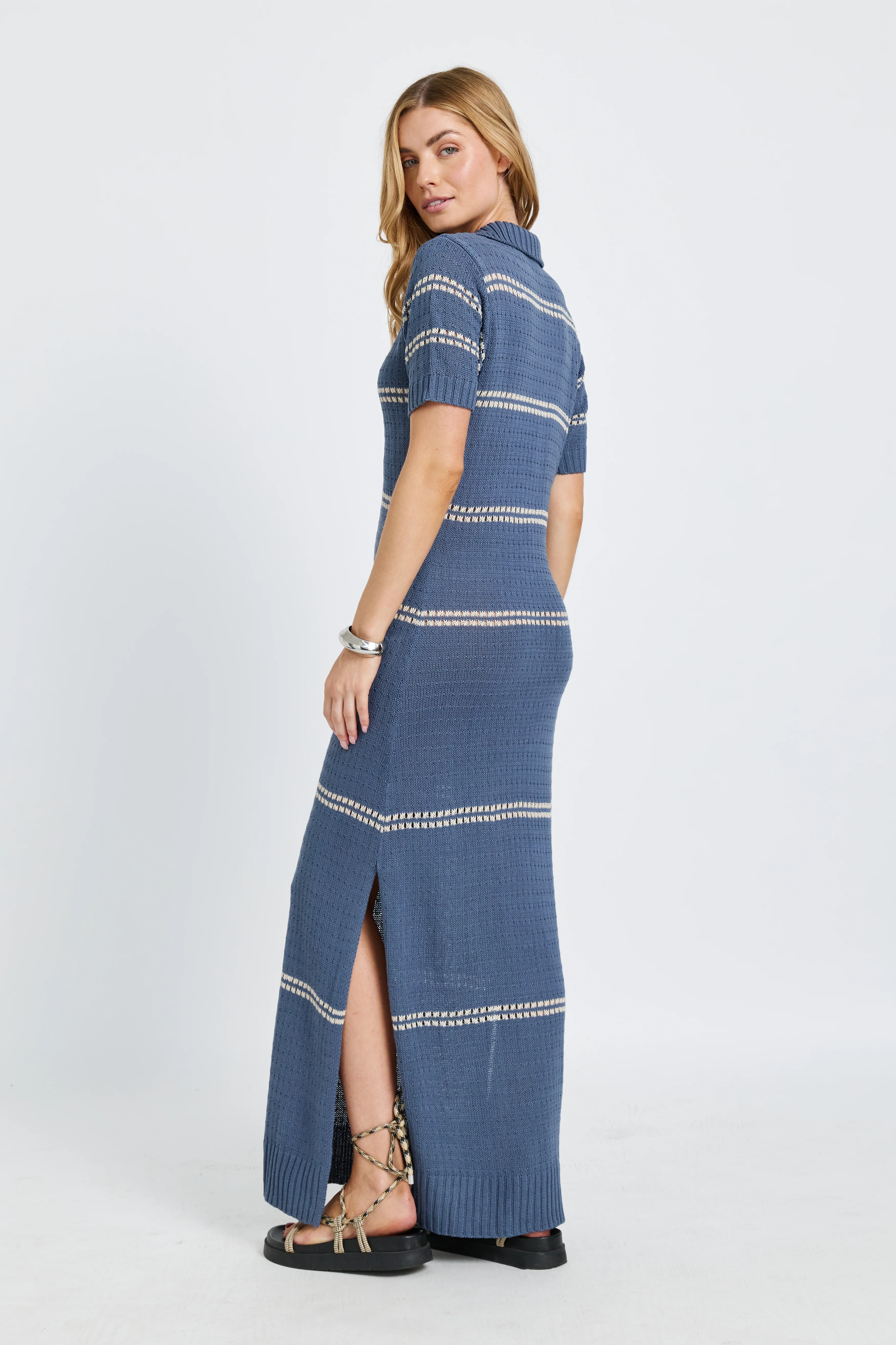 Bora Bora Knit Maxi Dress - Steel Blue / Cream - Image 9