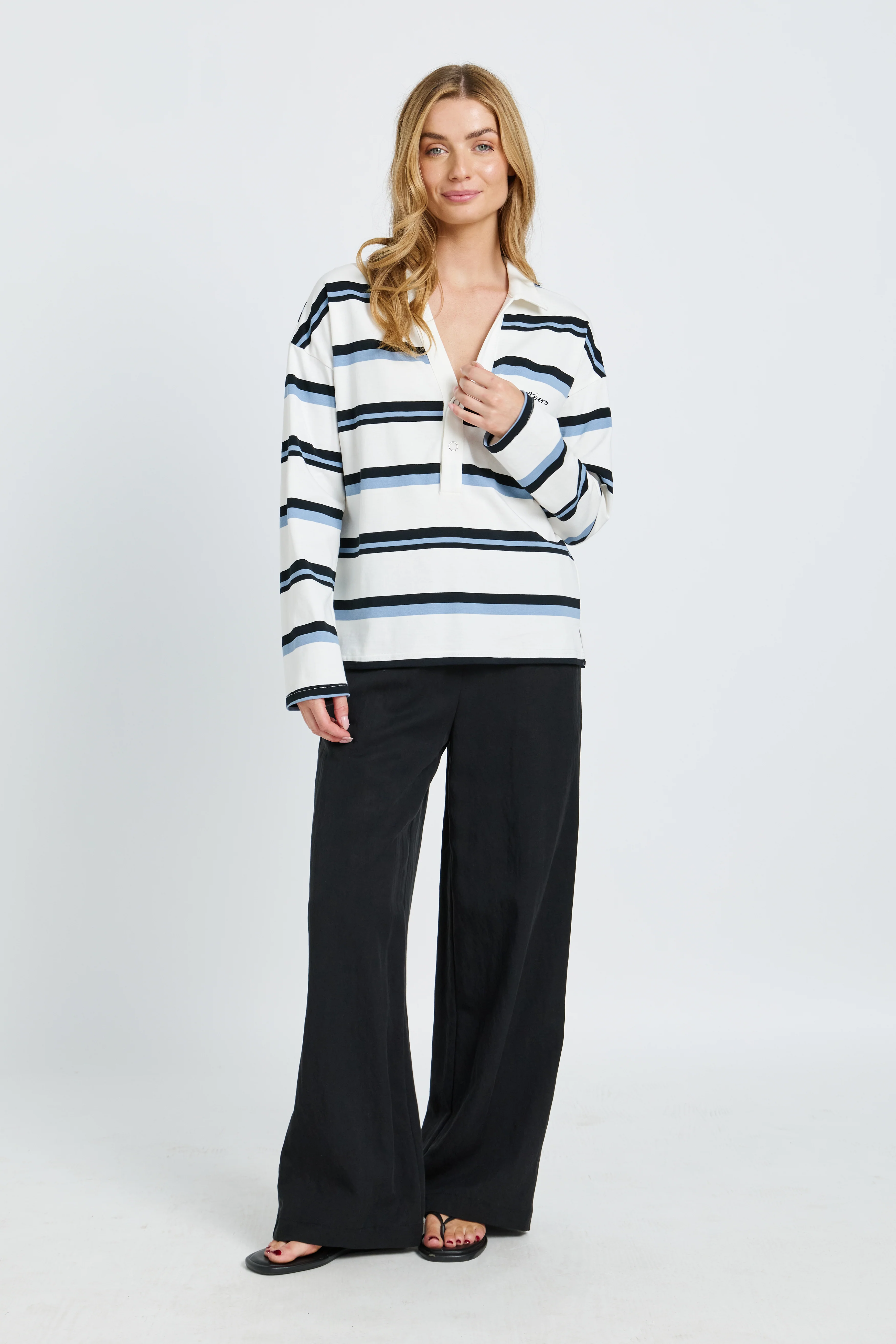Boston Stripe Jersey Top - White / Navy / Blue - Image 4