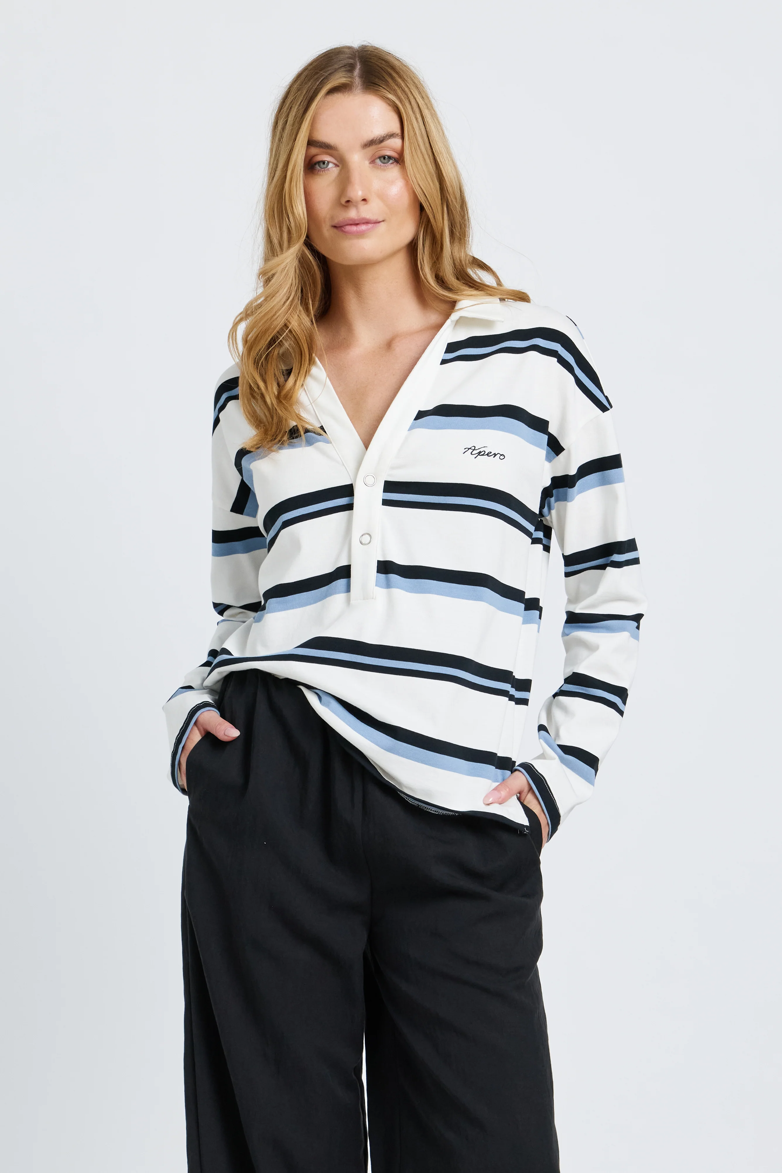 Boston Stripe Jersey Top - White / Navy / Blue - Image 5